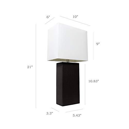 Elegant Designs Elegant Designs LT1025-BLK Modern Leather Table Lamp with White Fabric Shade, Black