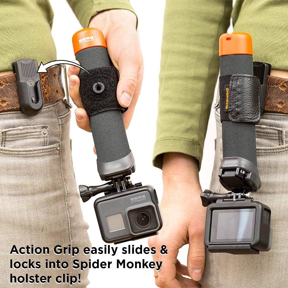 SPIDER HOLSTER Spider Holster - SpiderMonkey Belt Holster Clip and Elastic Wrap for Action Camera Grips - Waist Mounted, self Locking Belt Clip - Compatible with DJI Osmo, CamKix, GoPole, GoPro, Selfie Stick