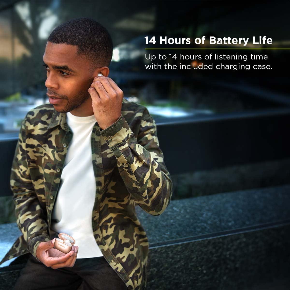 PureGear PureGear PureBoom Orbs PRO Active Noise Cancelling Wireless Earbuds with Zinc Alloy Case for iPhone & Android, Wireless Charging, Immersive Sound, Reduce Noise, Stereo in-Ear Headphones (Rose Gold)