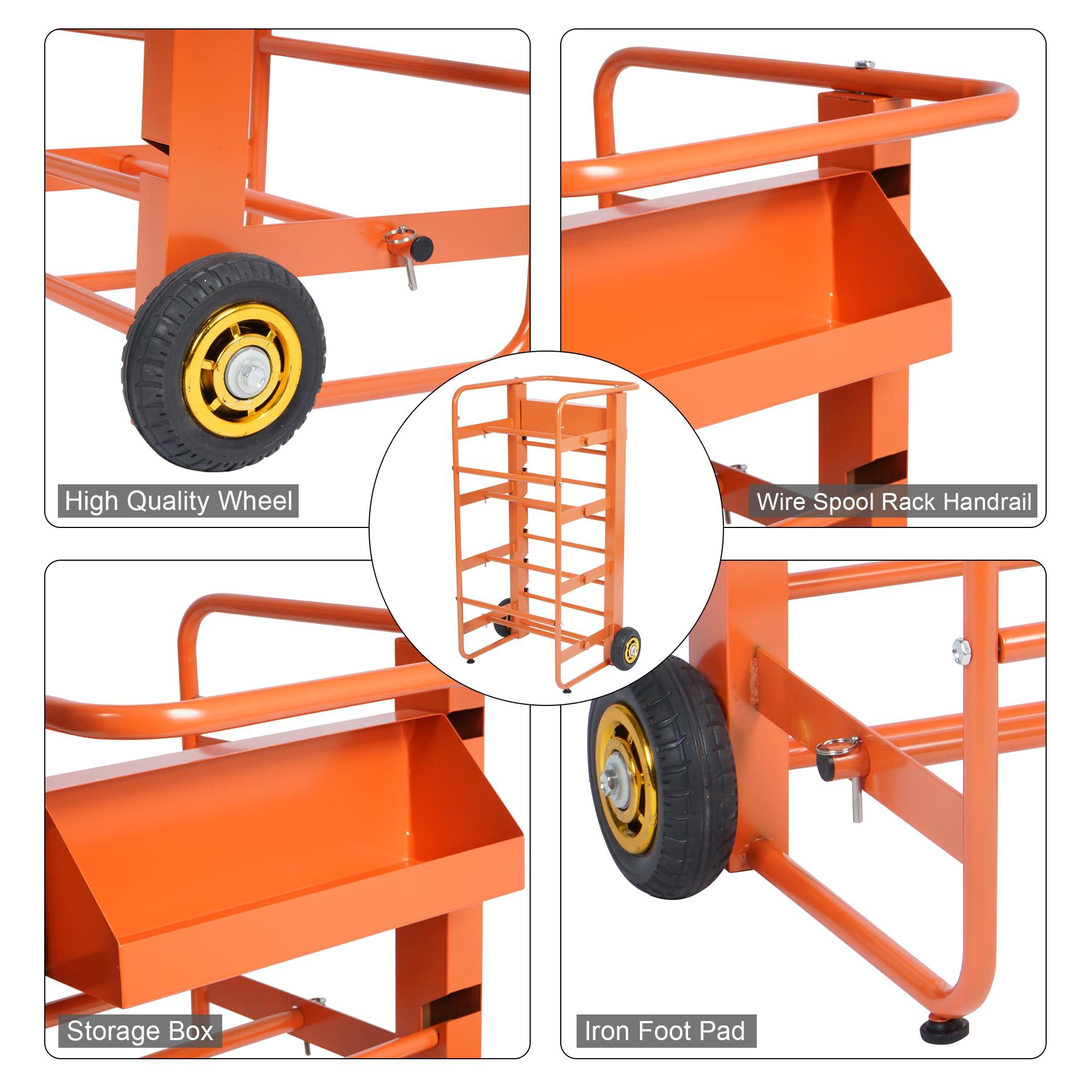 ikare ikare Wire Spool Rack, Cable Caddy Heavy Duty Multi-Spool Wire Rack Dispenser with Wheel, Electrical Wire Spool Holder with Storage Tray for Wiring Storage and Electrical Industrial, 300 lbs Capacity