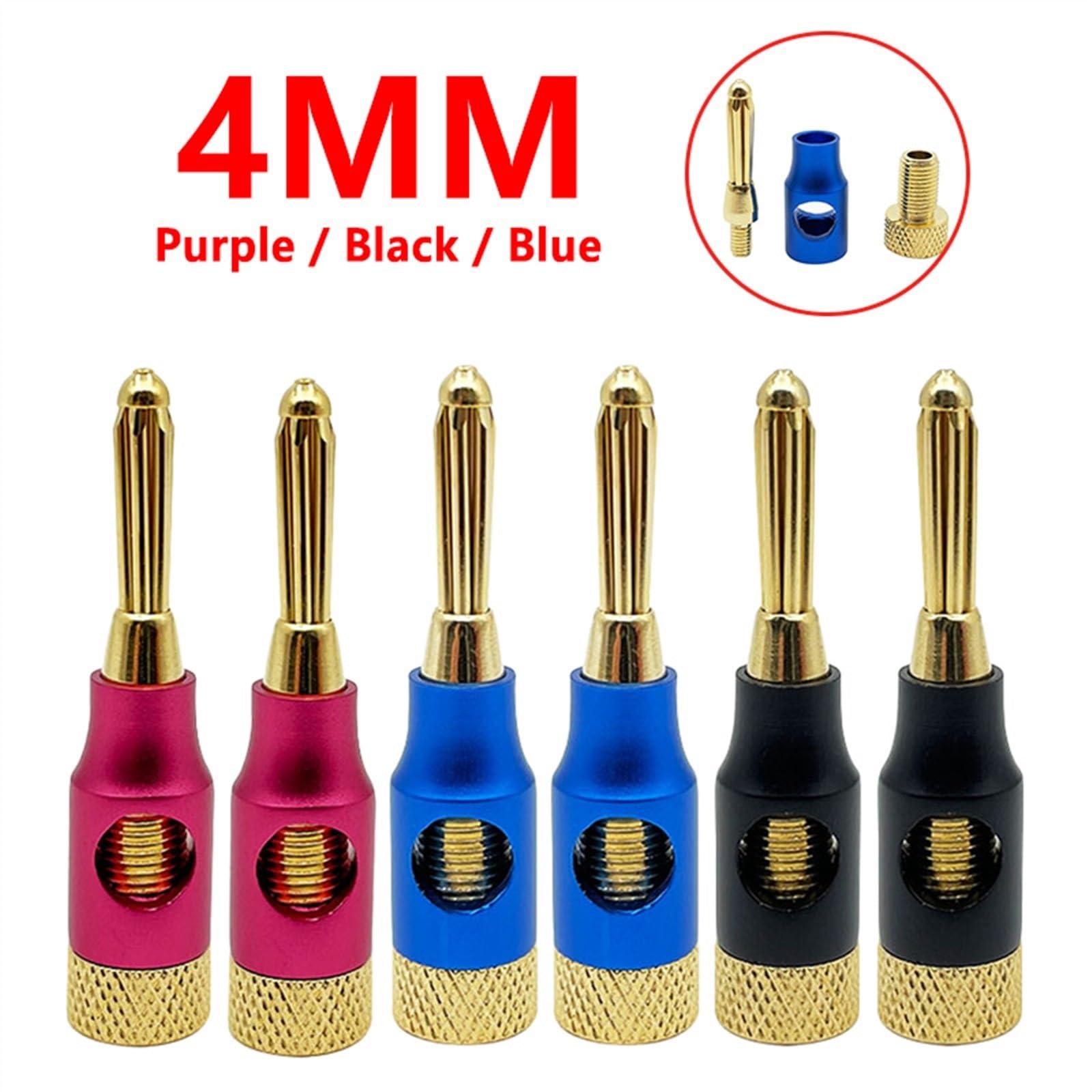WUZDPRCJ 6PCS 4mm Speaker Banana Plugs Banana Connector 24K Copper Gold Plated 4mm Banana Jack Match with 4mm Binding Post (Color : Black 6Pcs)