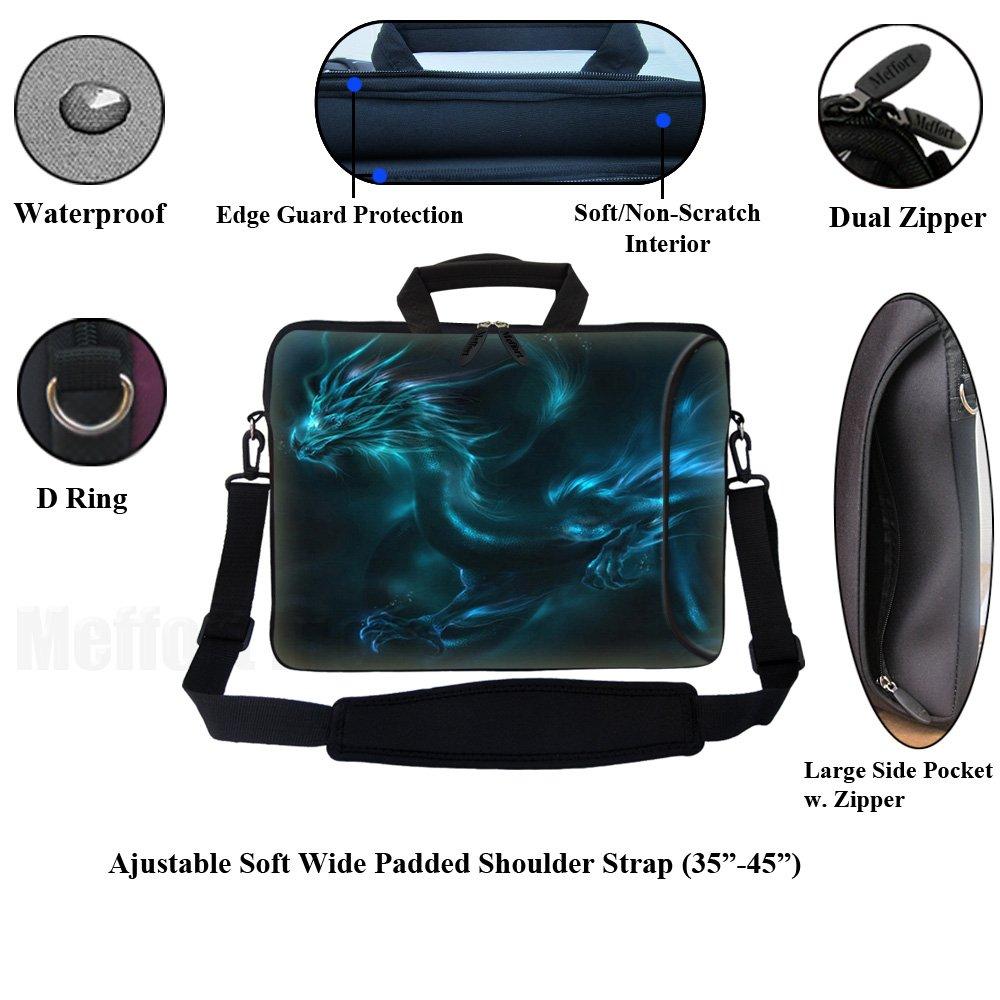 Meffort Inc Meffort Inc 15.6 Inch Neoprene Laptop Bag Water Resistant, Reinforced Zipper, Adjustable Shoulder Strap, Extra Side Pocket, Fits 15 to 15.6 Inch Laptops - Blue Dragon
