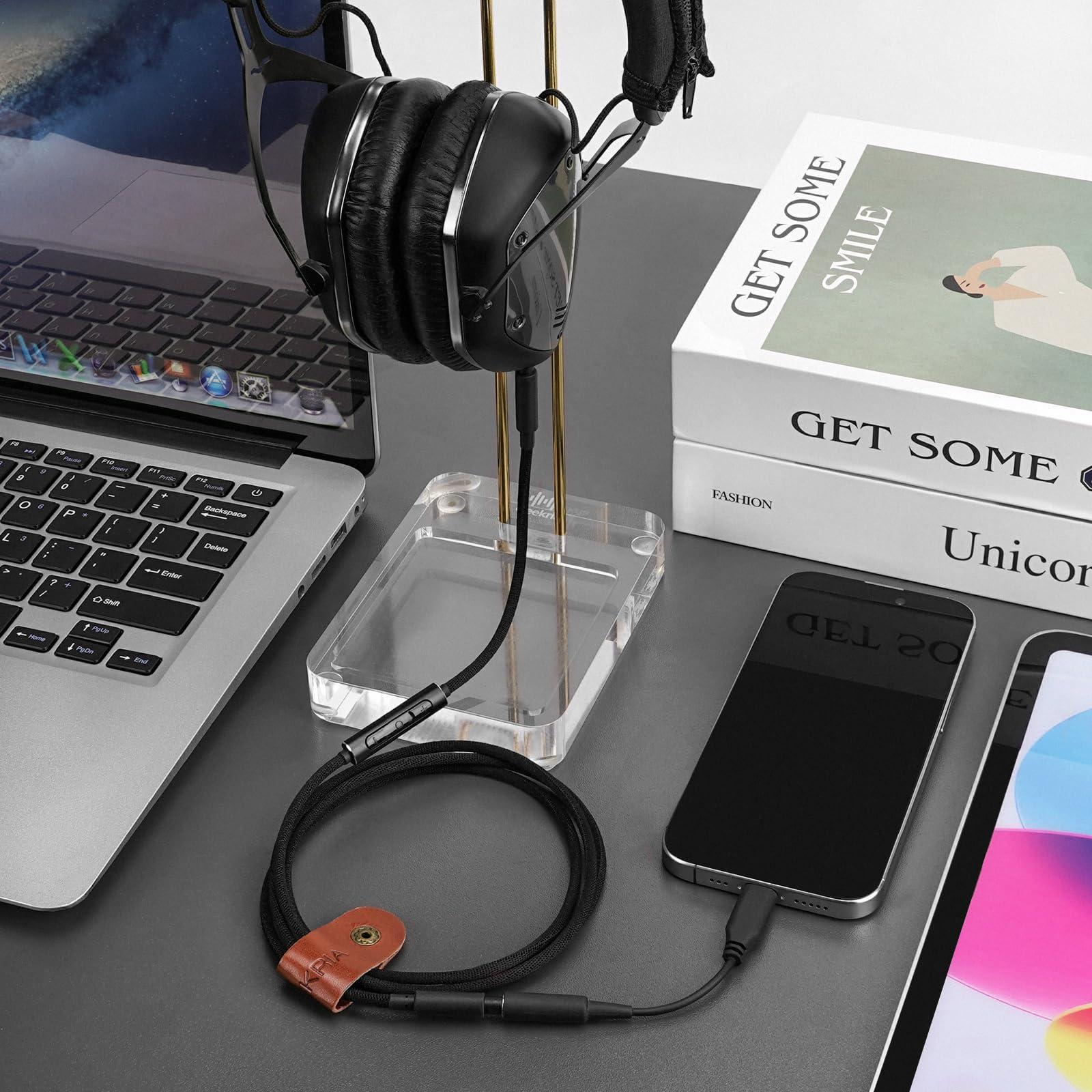 GEEKRIA Geekria Audio Cable with Mic Compatible with V-Moda Crossfade LP Headphones Cable, 1/8" (3.5mm) to 3.5mm Braided Nylon Replacement Stereo Cord with Inline Microphone and Volume Control (4ft/1.2m)