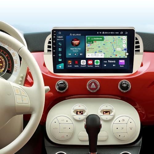 ASURE ASURE 9 inch Car Stereo Radio Upgrade for Fiat 500 500C 2007-2015 White,8Core 4G+64G Android System Car in-Dash GPS Navigation Unit with Carplay Android Auto,1280x720 Touchscreen Multimedia Player