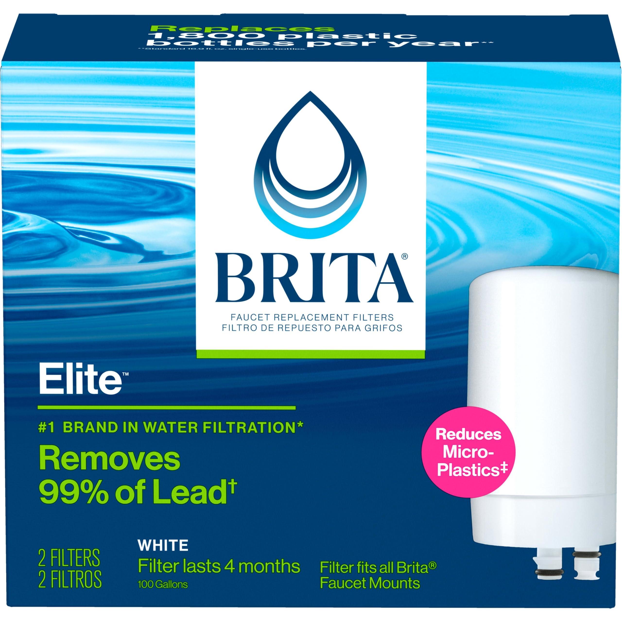 Brita Brita Faucet Mount Water Filter for Sink, Removes 99% of Lead, Elite Filtration System, Includes 2 Replacement Filters, White