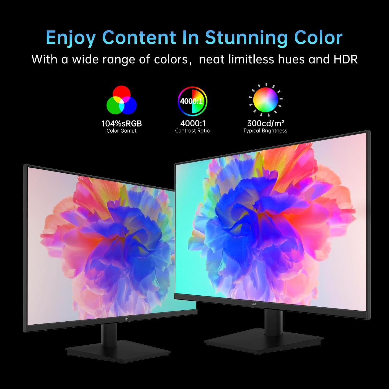 KTC KTC 24 Inch 1080P Full HD Computer Monitor, 100Hz HDR10 Frameless Gaming Monitor with Freesync, HDMI & VGA Ports PC Monitor for Working, VESA, Tilt Adjustable, Eye Care