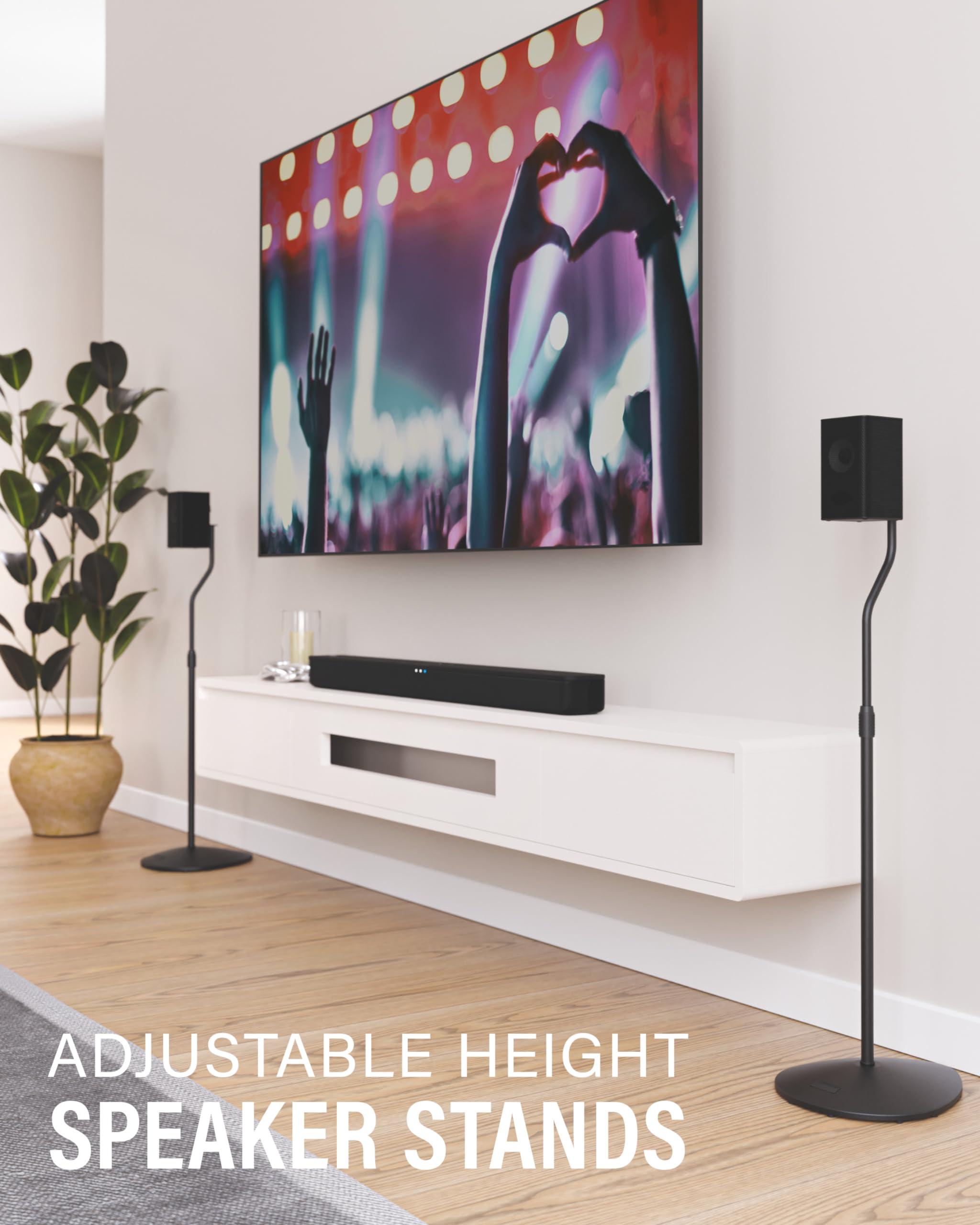 Sanus SANUS Home Theater Bliss Bundle: Low Profile Tilt TV Wall Mount (MLT14) + Adjustable Height Speaker Stands - Pair (HTBS) - Elevate Your Audio Experience