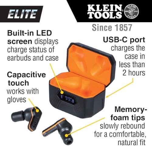 Klein Tools Klein Tools AESEB2 Elite Bluetooth Jobsite Earbuds, True Wireless Earplugs, 25dB NRR Hearing Protection, 24-Hour Playtime, Digital LED Display