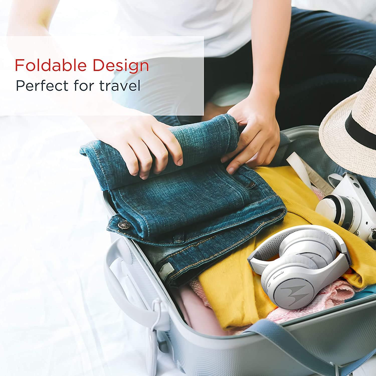 Motorola Motorola Escape 220 Over-The-Ear Bluetooth Wireless Headphones - HD Sound, Built-in Microphone, 23-Hour Play Time, Noise Isolation - Foldable & Compact - White (Renewed)