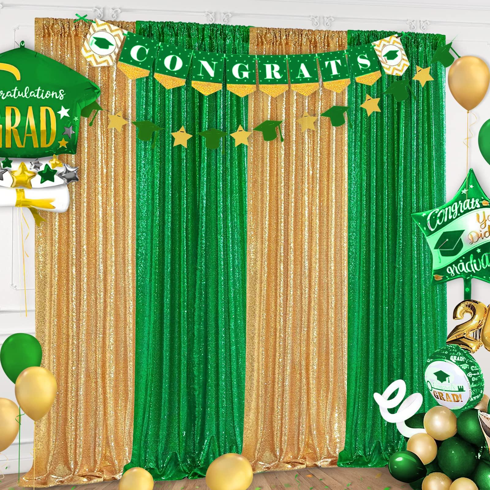 QueenDream Gold Sequin Backdrop Curtain Drapes - Glitter Gold Curtains 6 Pieces 2ftx8ft Wedding Background Party Stage Birthday Decorations