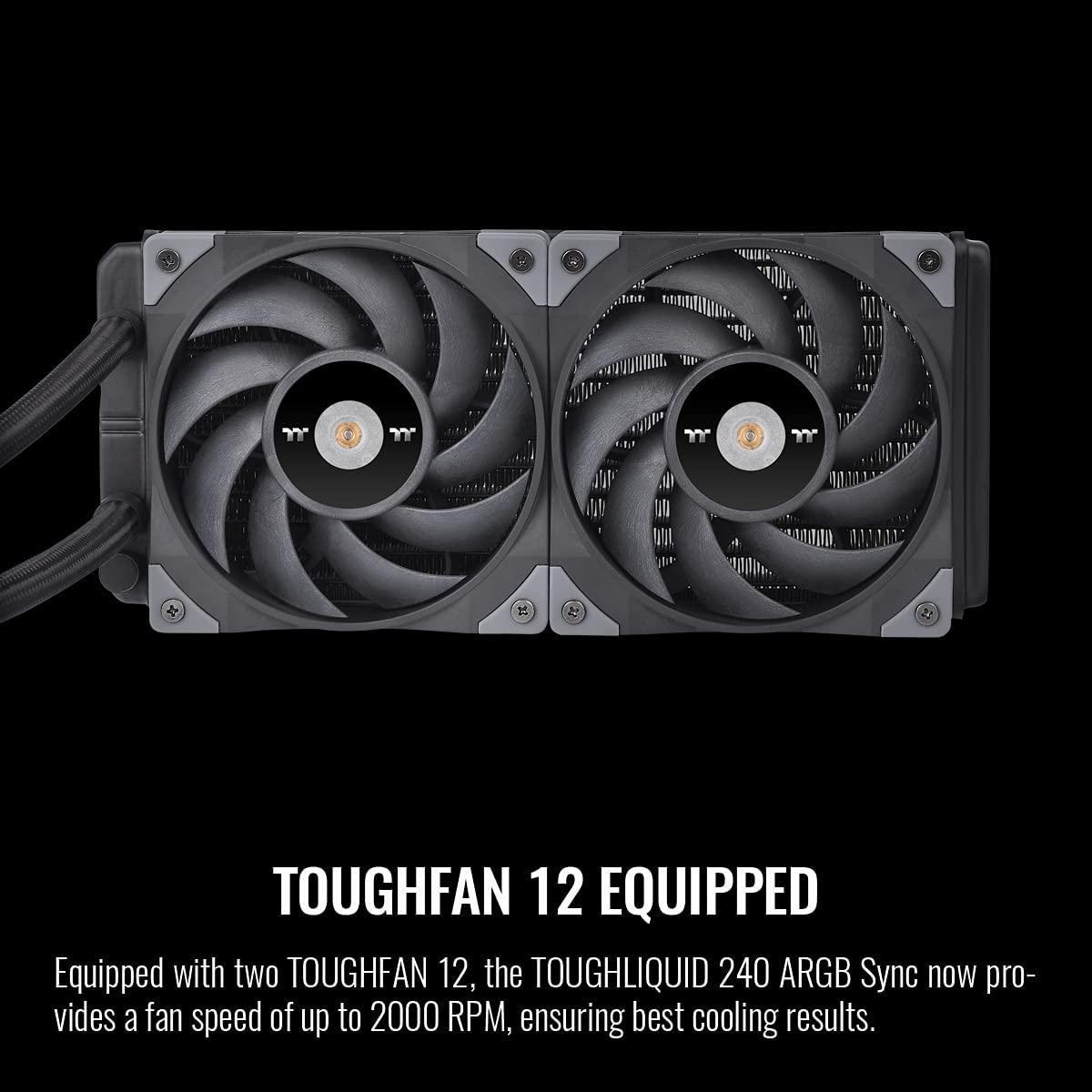 Thermaltake Thermaltake TOUGHLIQUID 240 ARGB Motherboard Sync All-in-One Liquid CPU Cooler, AMD (AM5/AM4) / Intel (LGA 1700/1200), 240mm High Efficiency Radiator CL-W319-PL12BL-B