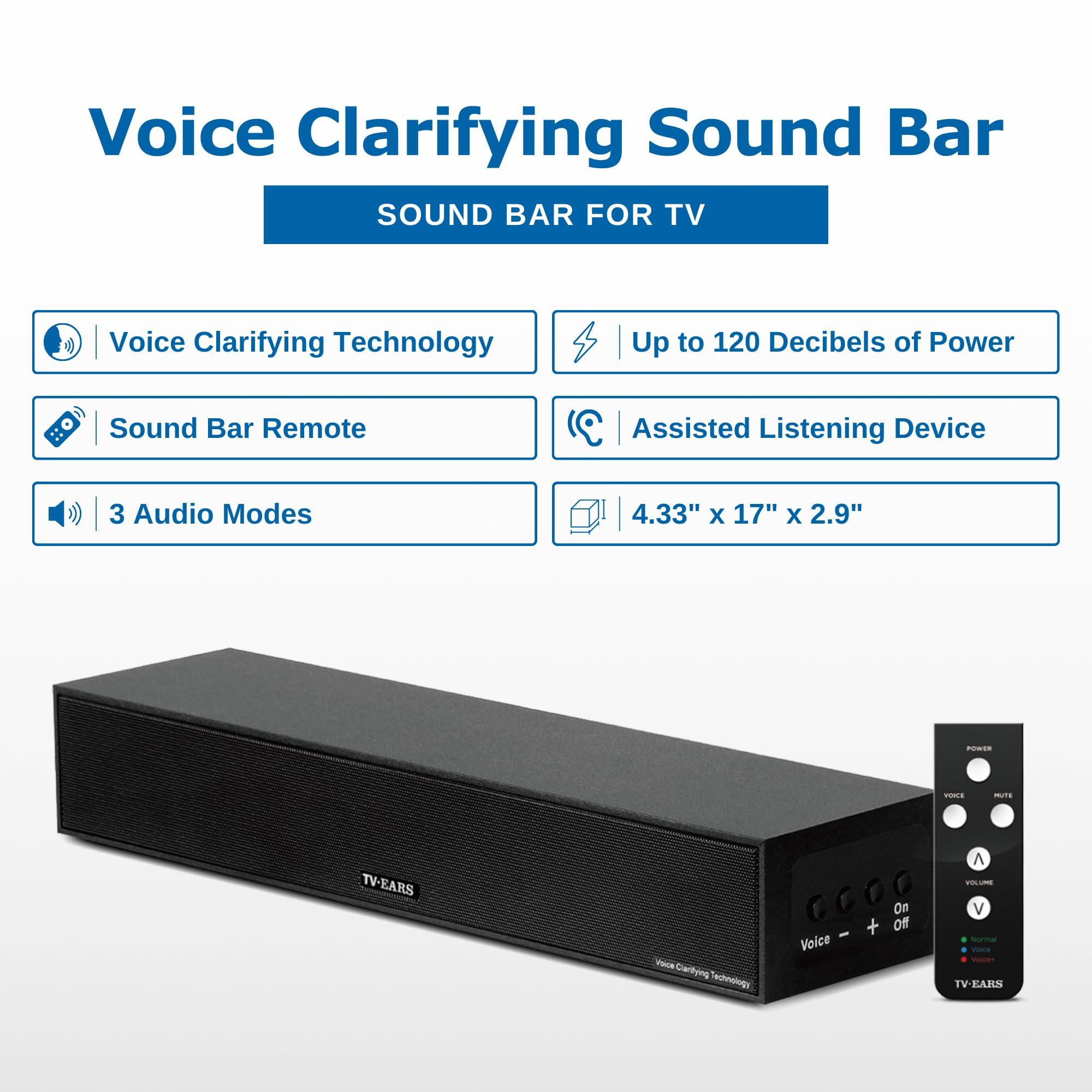 TV · EARS TV EARS Sound Bar for TV - Voice Clarifying, Long Range Wireless Television Speakers - 17\" SoundBar for Enhanced Dialogue on Hearing Impaired Viewers - Compatible with Any Television