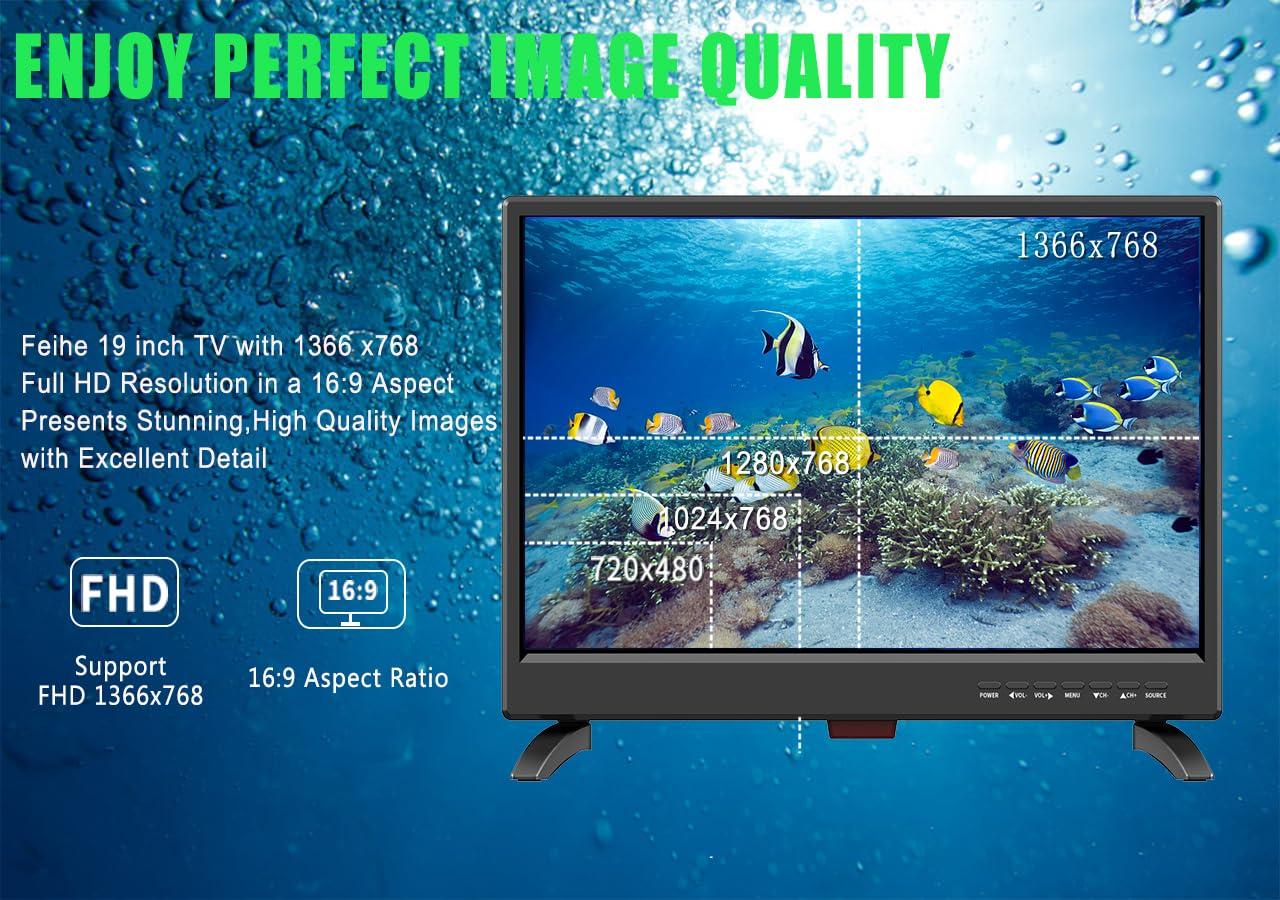 Feihe Feihe 19 Inch TV, LED Widescreen TV with Digital ATSC Tuners HDMI/VGA/RCA/USB, 19 Inch Flat Screen TV w/Built in Dual Speakers for Kitchen and RV Camper(2023 Model)