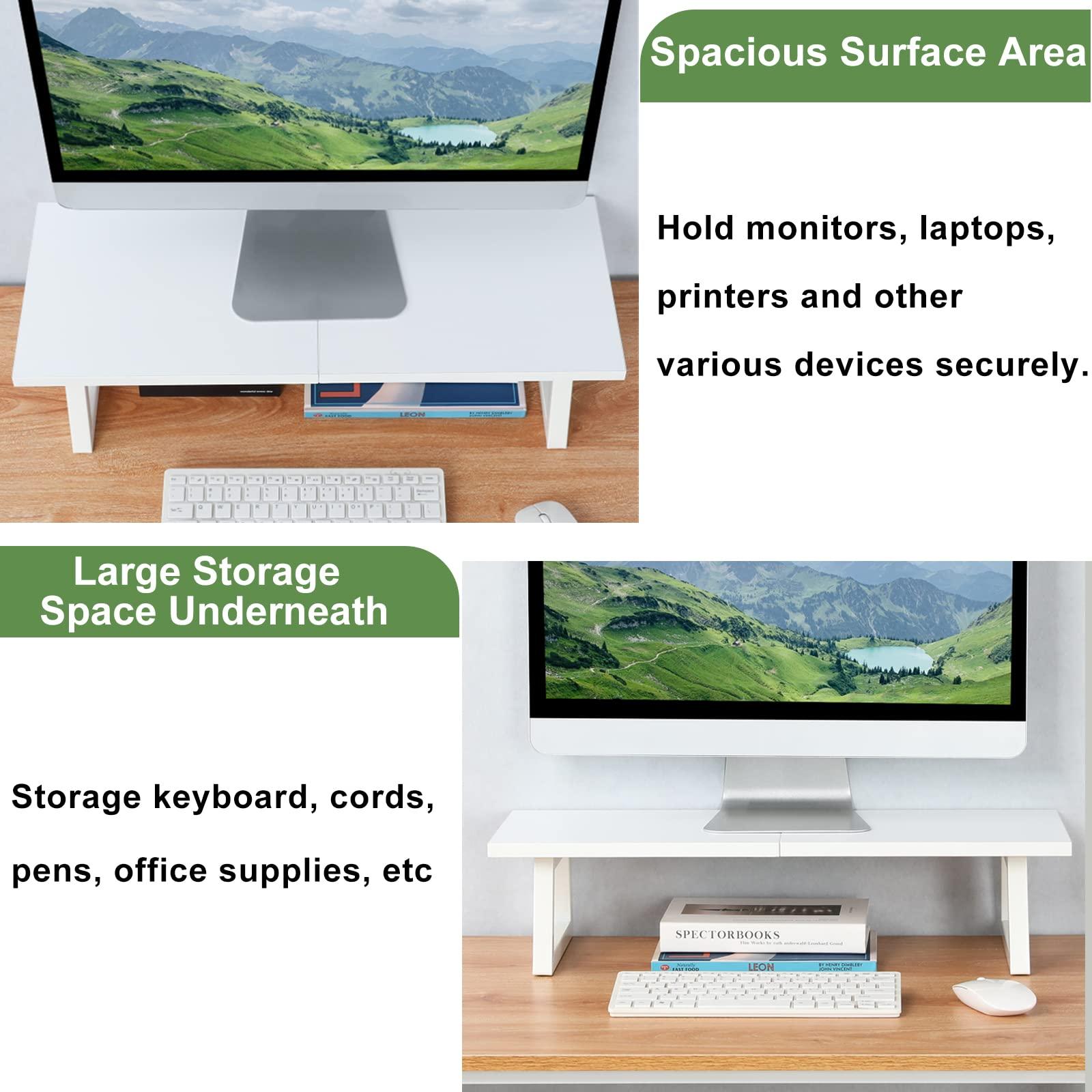 TEAMIX TEAMIX 24 inch Monitor Stand Riser, White Wood & Steel Computer Monitor Stand with Storage, Laptop, PC, Printer Stand Riser for Desktop Office Desk Organizers