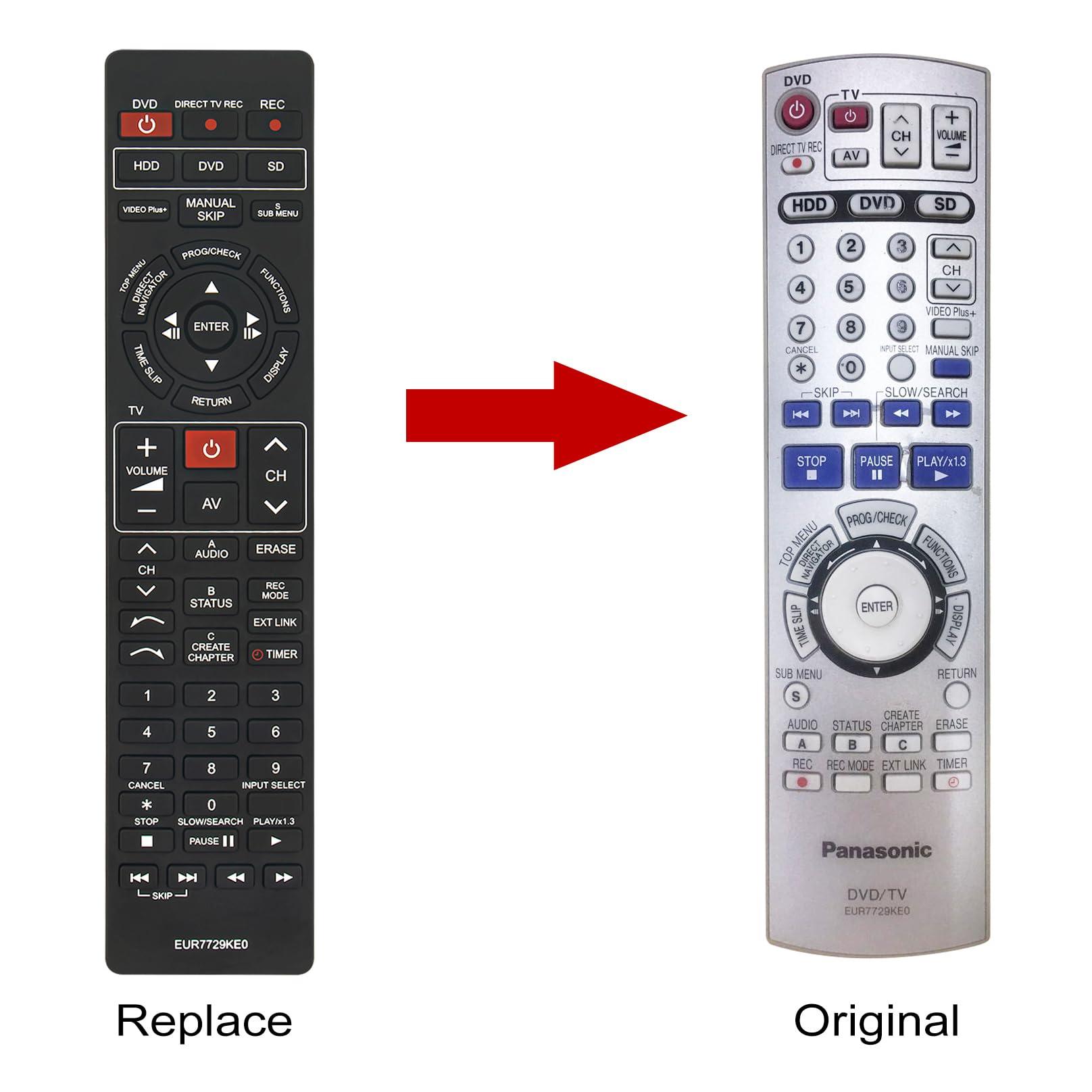 ALLIMITY EUR7729KE0 Replaced Remote Control -ALLIMITY- Fit for Panasonic DVD HDD TV Recorder EUR7729KE0 Remote Control EUR7721X10 DMR-EH50 DMR-E55K DMR-E55P9 DMR-E55S DMR-ES10 DMR-EH60