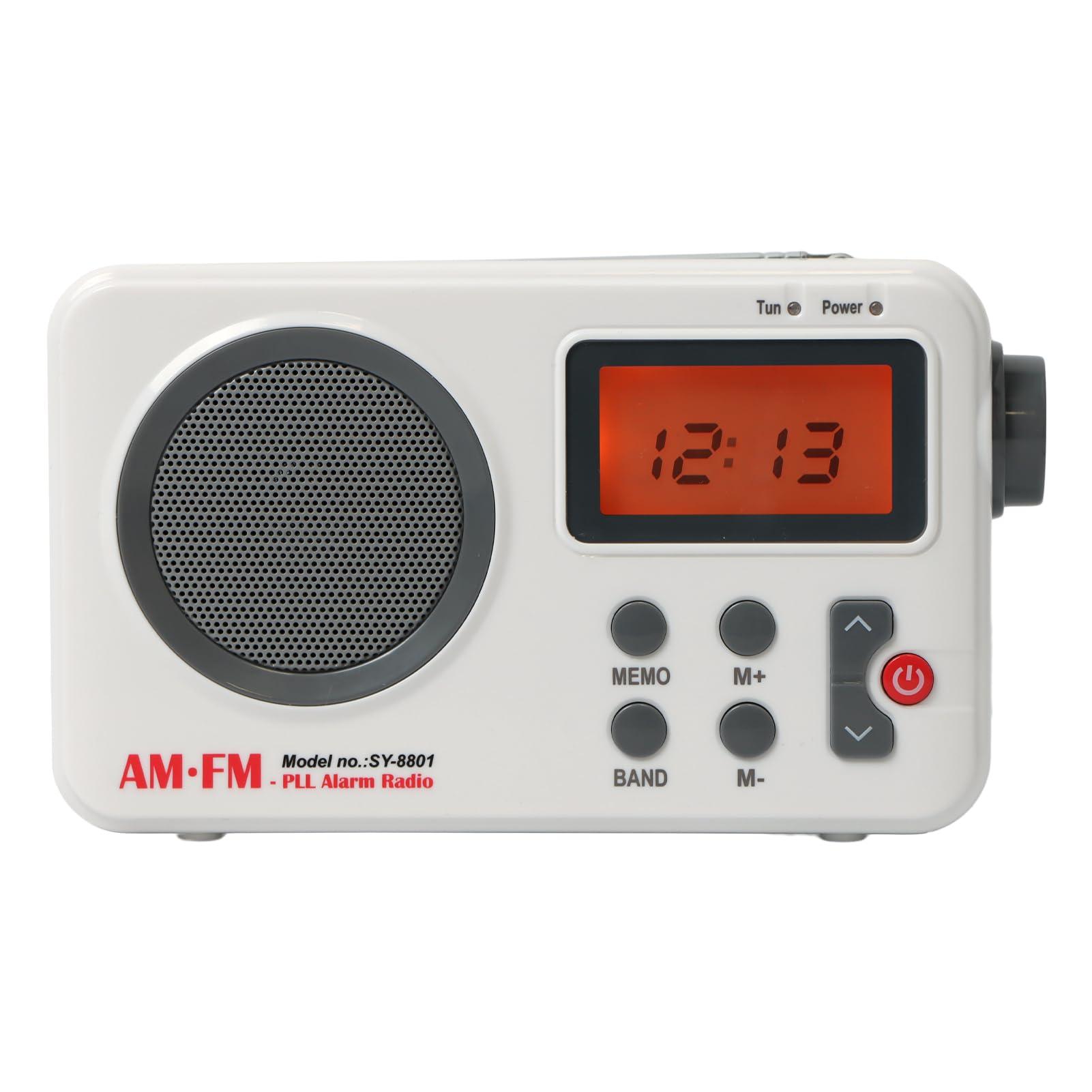 EMVANV Shower Radio Speaker, Portable LCD Display Stereo Radio with AM/FM Radio/RDS System Long Playback Time Radio with Preset 20 Radio Stations for Bathroom, Hot Tub, Outdoor(White)