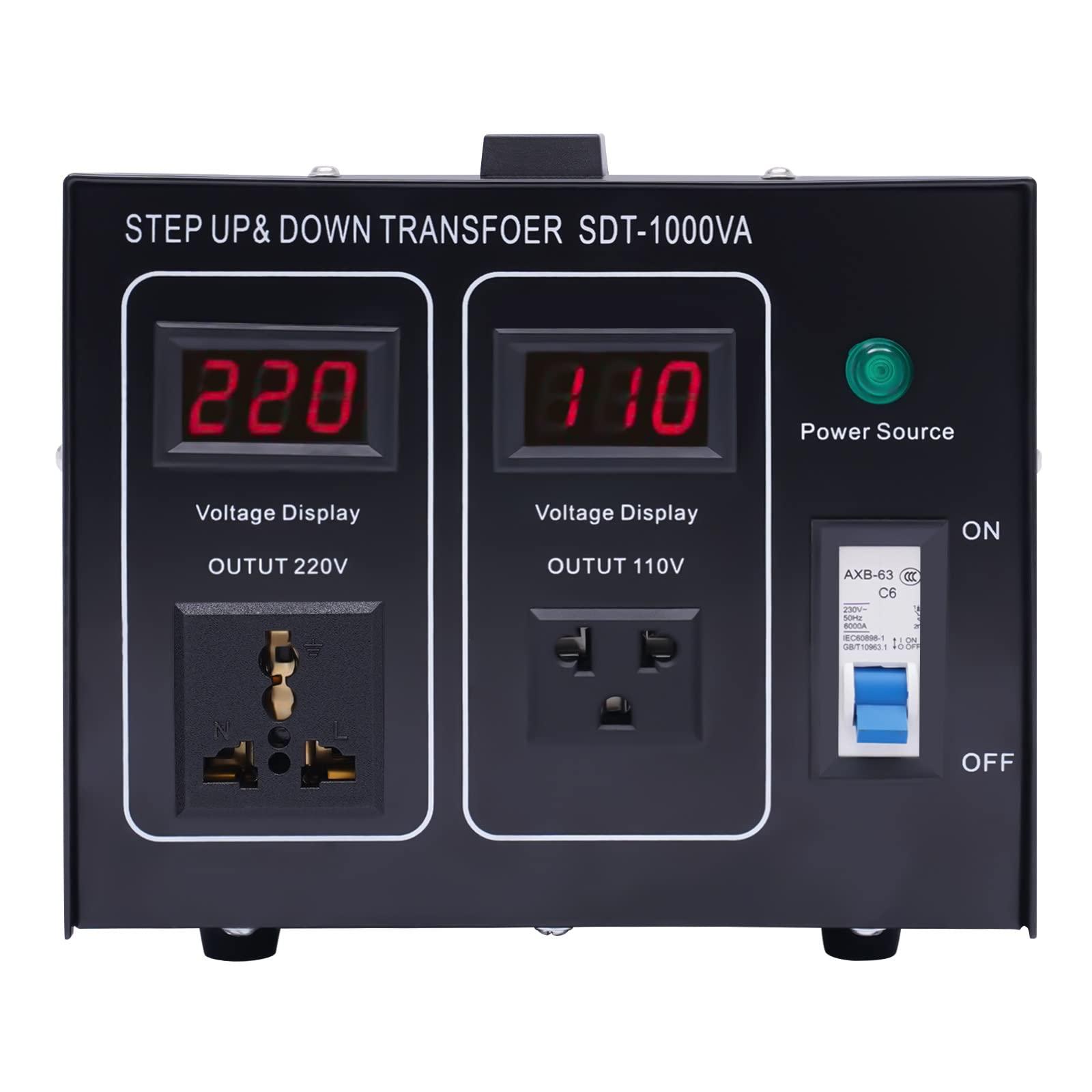 DNYSYSJ Step UP/Down Transformer 220v to 110v, 1000W Voltage Converter 220 to 110 120v to 240V Heavy Duty Power Transformer Automatic Voltage Regulator Stabilizer Circuit Breaker Protection