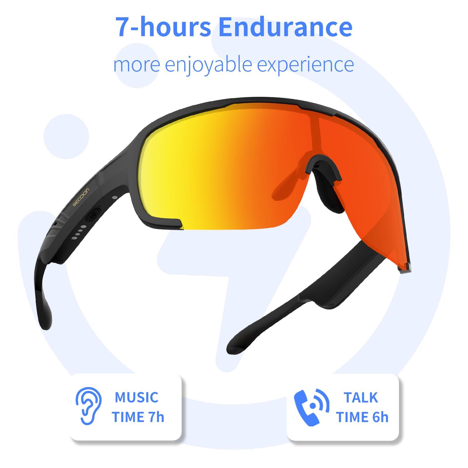 SECOON SECOON Bluetooth Safety Sunglasses for Men & Women, Sport Smart Glasses with Open Ear Audio, UV Protection & 7H Playtime Wireless Bone Conduction Glasses for Music Playing, Cycling, Running
