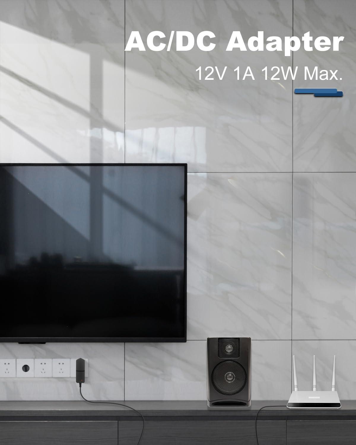 Arybroourd DC 12V 1A Power Supply 12W AC Adapter 100-240V 50-60Hz Wall Adapter AC to DC 12 Volt 1 Amp Transformer & 1 Tip, Power Cord Tip Size 5.5mm x 2.5mm