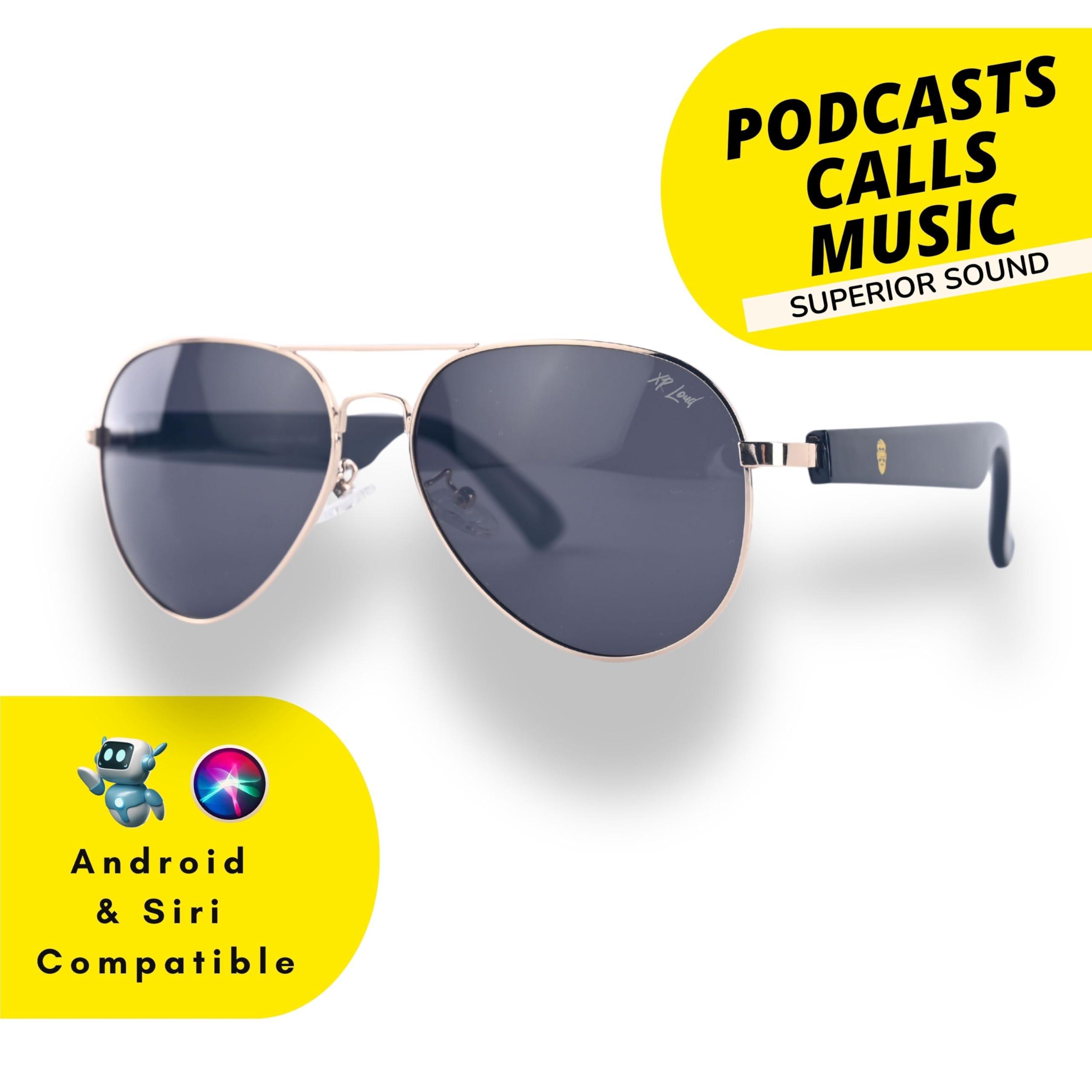 XR Loud XR Loud Smart Sunglasses with Bluetooth for Men Women, New 5.3 Android Siri Touch and Voice Assistant with Speakers, 120H SB, Aviator (Black Dominator)