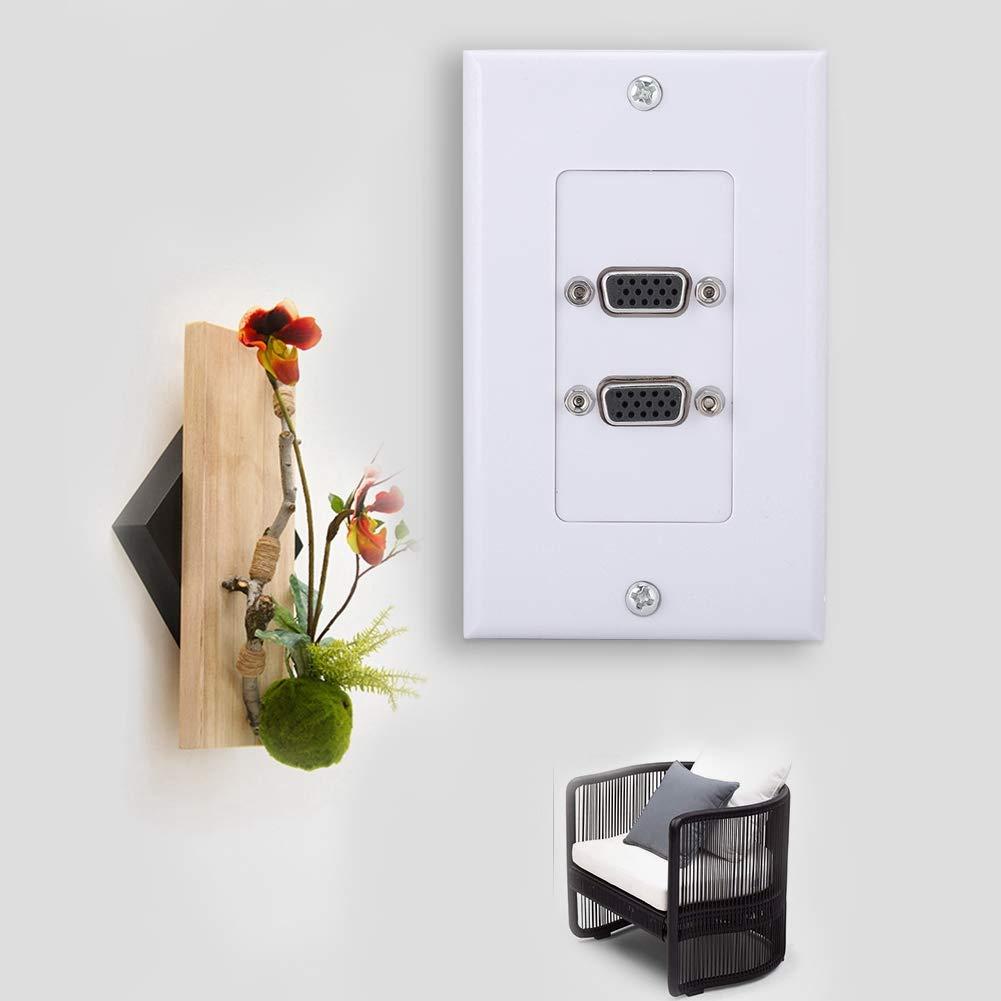 Wendry VGA Wall Plates Socket, 2-Port Multimedia Wall Plates Socket Panel, VGA Socket Wall Mount Panel Adapter Wall Socket Applicable for Engineering Wiring