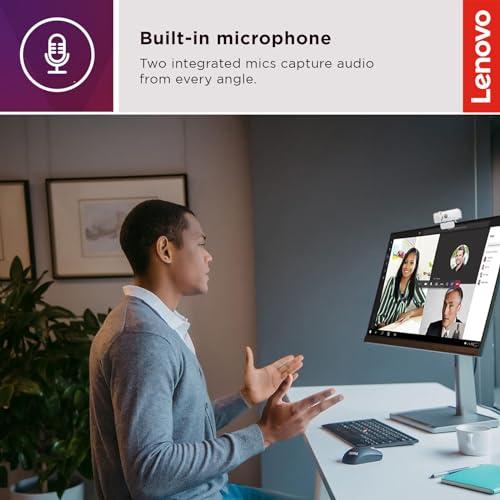 Lenovo Lenovo HD 1080p Webcam (300 FHD) - Monitor Camera with 95 Wide Angle, 360 Rotation Pan & Tilt, Dual Microphones Attachable Desktop Cam with Privacy Shutter for Remote Work, Streaming & Gaming