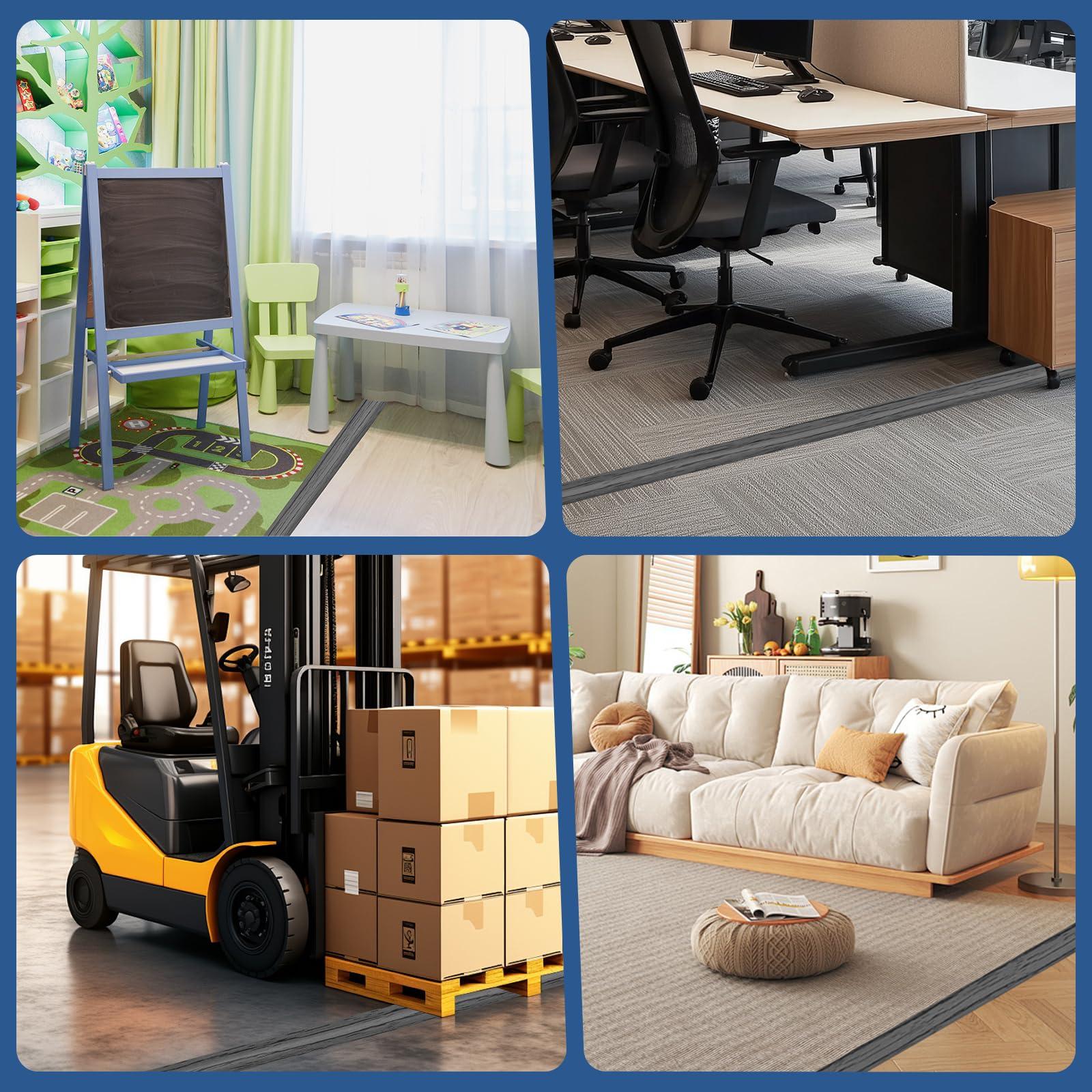 EYAYEN Floor Cord Cover for Wires on Floor Self Adhesive Cord Hider Floor Cable Management Wire Covers for Cords Protector Prevent Cable Trips Cord Cavity W 0.51\" x H 0.31\", Deep Gray Wood, 20Ft