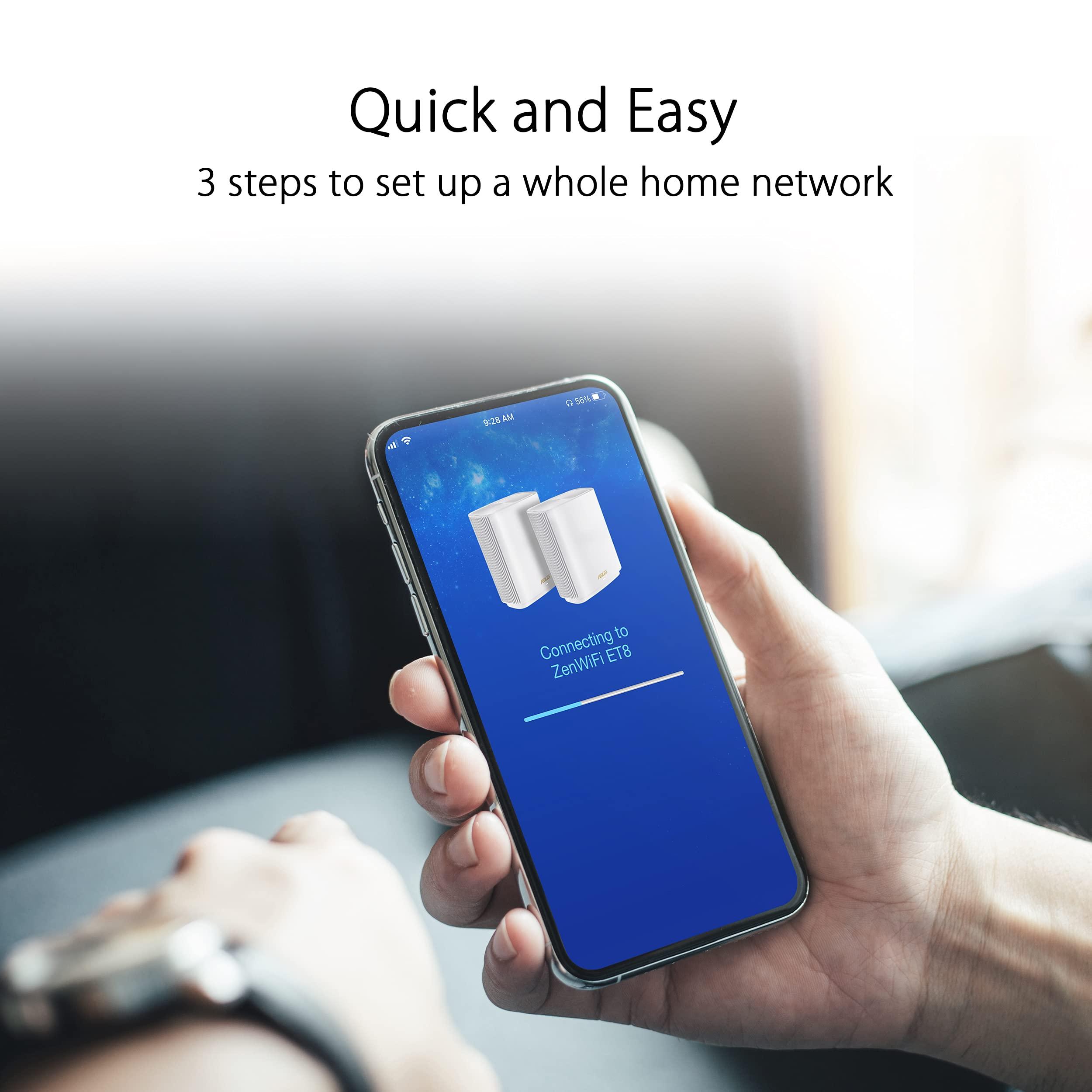 ASUS ASUS ZenWiFi Whole-Home Tri-band Mesh WiFi 6E System (ET8 1PK), Coverage up to 2,750 sq.ft, 6600Mbps, new 6GHz band, AiMesh, Lifetime Free Internet Security, Parental Control, EasySetup, Instant Guard