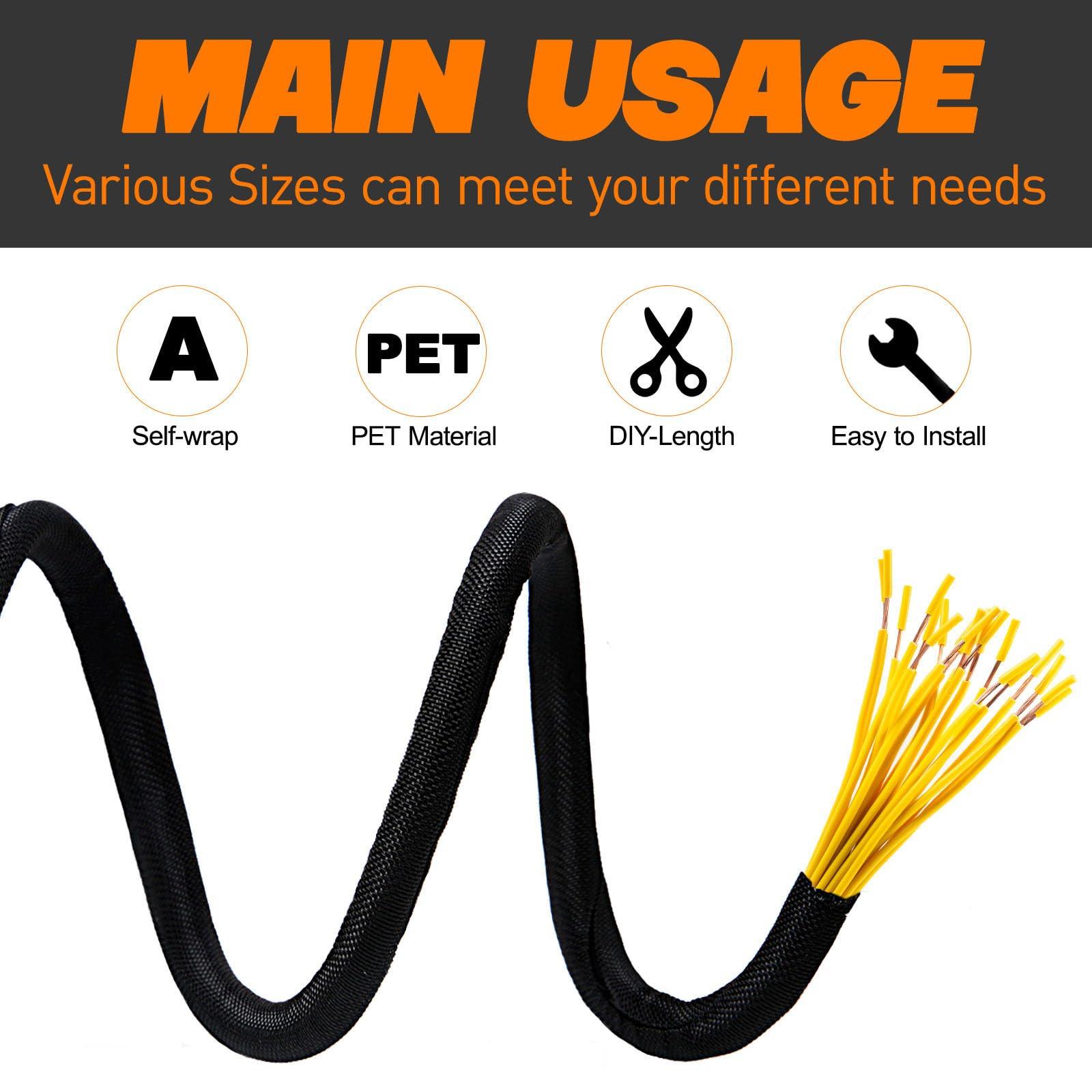 SKNONO Split Braided Sleeve Cable Management Wire Loom Cord Covers for High-Temperature Automotive Harness and Home Cable Management, 25ft - 1/4 inch Self-Wraping Tubing Cord Protector