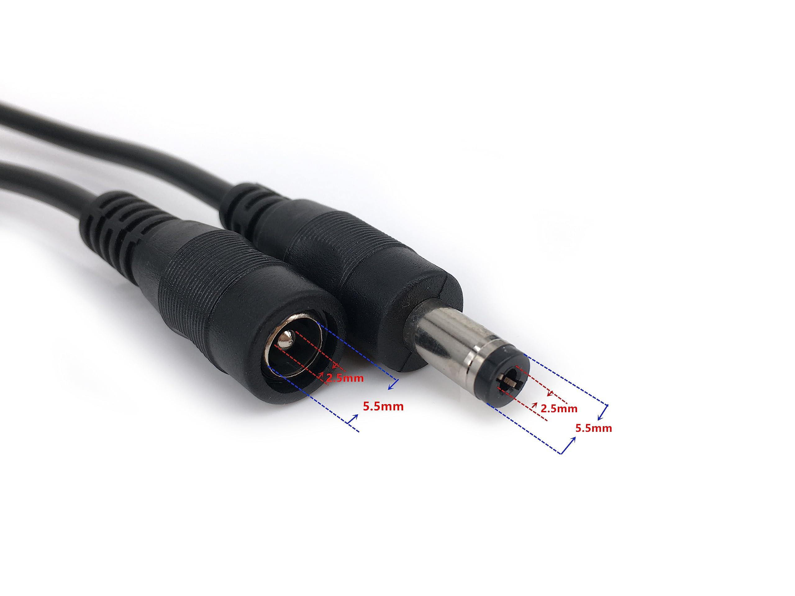HUALAND HUALAND 2 Pack 5m Black DC Extension Cable with Male to Female 5.5mm x 2.5mm Connectors, 12V 5.5mm x 2.5mm Barrel Plug