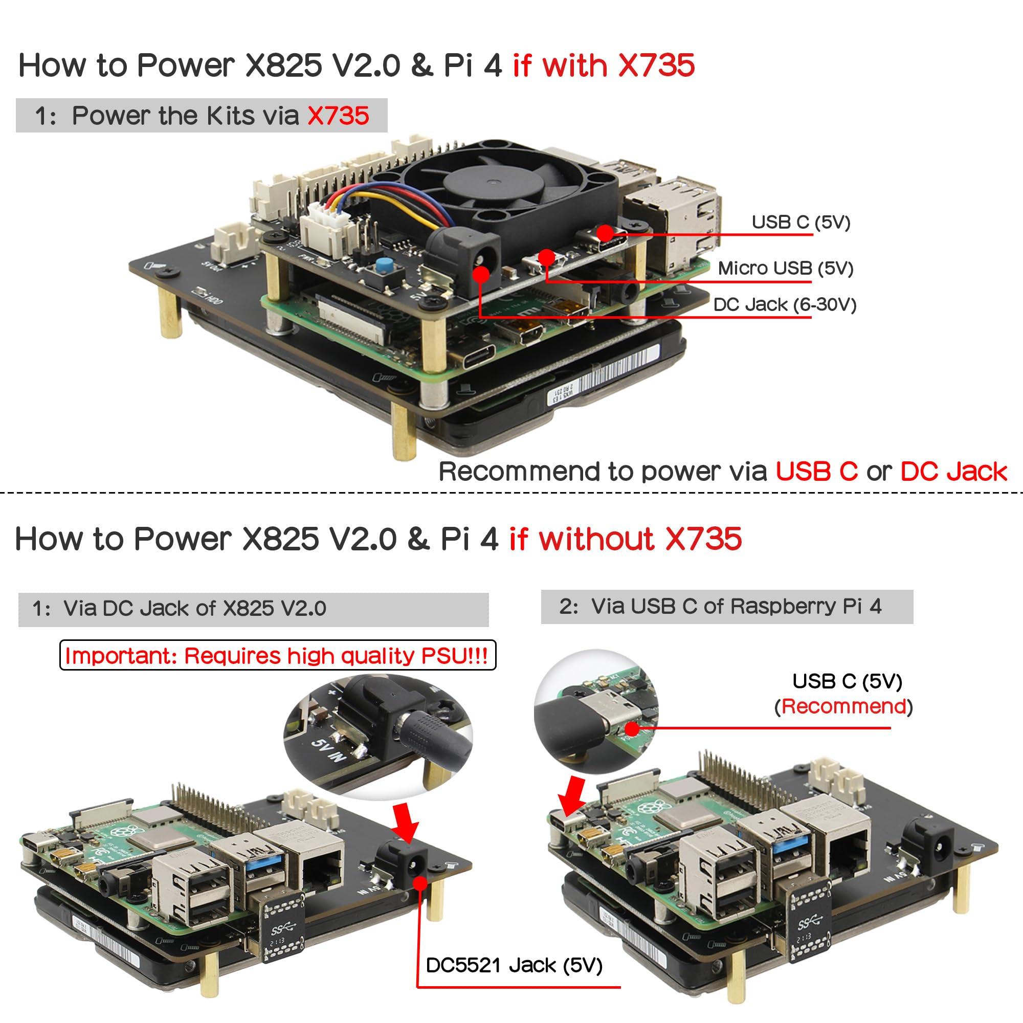 Geekworm Geekworm for Raspberry Pi 4 SATA Storage, X825 V2.0 2.5 inch SATA HDD/SSD Expansion Board UASP Supported Compatible with Raspberry Pi 4 Model B 1GB/2GB/4GB/8GB Only(Not Include Raspberry Pi)