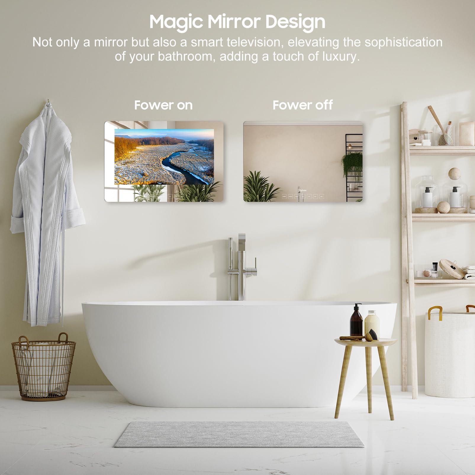 SYLVOX SYLVOX Bathroom TV, 32 inch Smart Mirror TV for Bathroom Shower SPA, Support Google TV, 1080P IP66 Waterproof Touch Button WiFi Bluetooth Google Assistant, Smart TV for Indoor Humid Environment