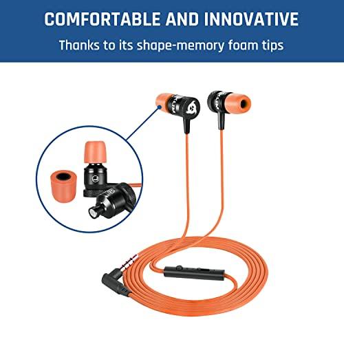 KLIM KLIM Fusion Earbuds Wired with Microphone + Long-Lasting with 5 Years Assurance - New - Innovative Memory Foam Earbuds + Gaming Earbuds with Mic and 3.5 mm Jack - Orange Earphones