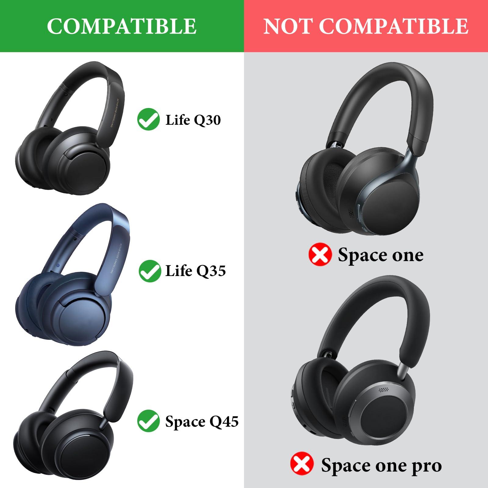 GEEKRIA Geekria Shield Case Headphones Compatible with Anker Soundcore Life Q20, Life Q30, Space Q45 Case, Replacement Protective Hard Shell Travel Carrying Bag with Cable Storage (Black)