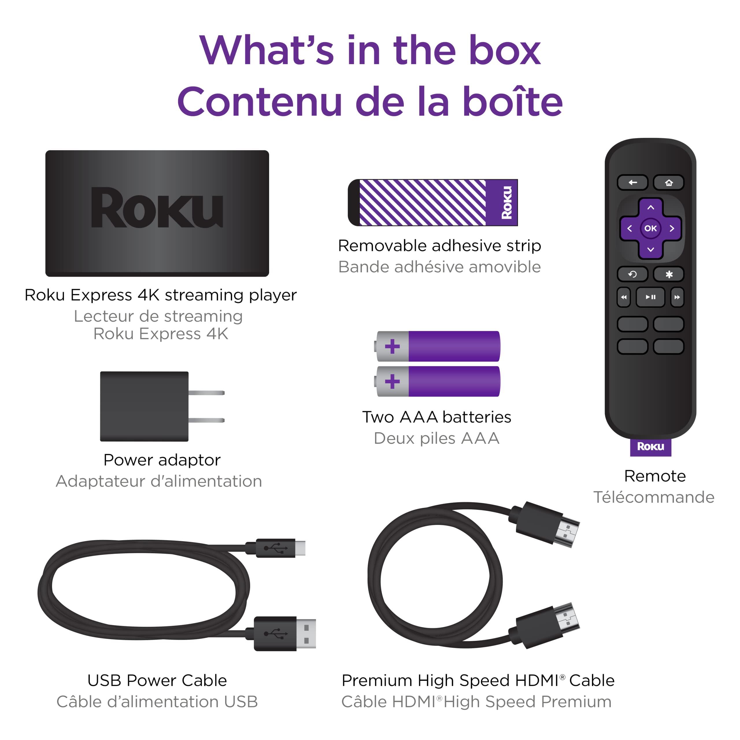 Roku Roku Express 4K 2022 | Streaming Media Player HD/4K/HDR with Smooth Wireless Streaming and Roku Simple Remote with TV Controls, Includes Premium HDMI Cable