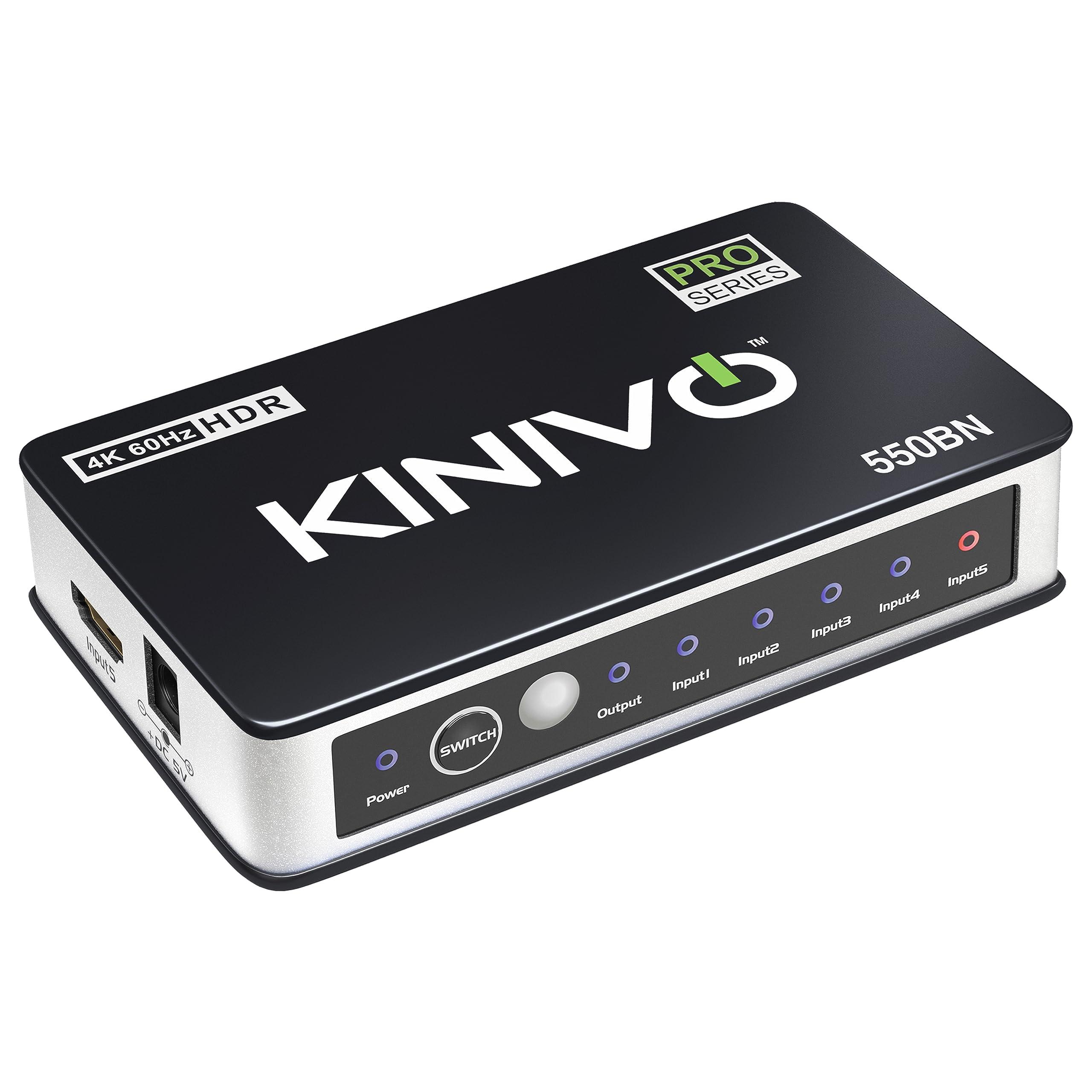 Kinivo Kinivo HDMI Switch 4K HDR 550BN (5 in 1 Out, 4K 60Hz HDR, HDMI 2.0, High Speed 18Gbps, IR Remote, HDCP) - Compatible with Roku, PS5, Xbox, Apple TV, Nintendo Switch, Cable Box