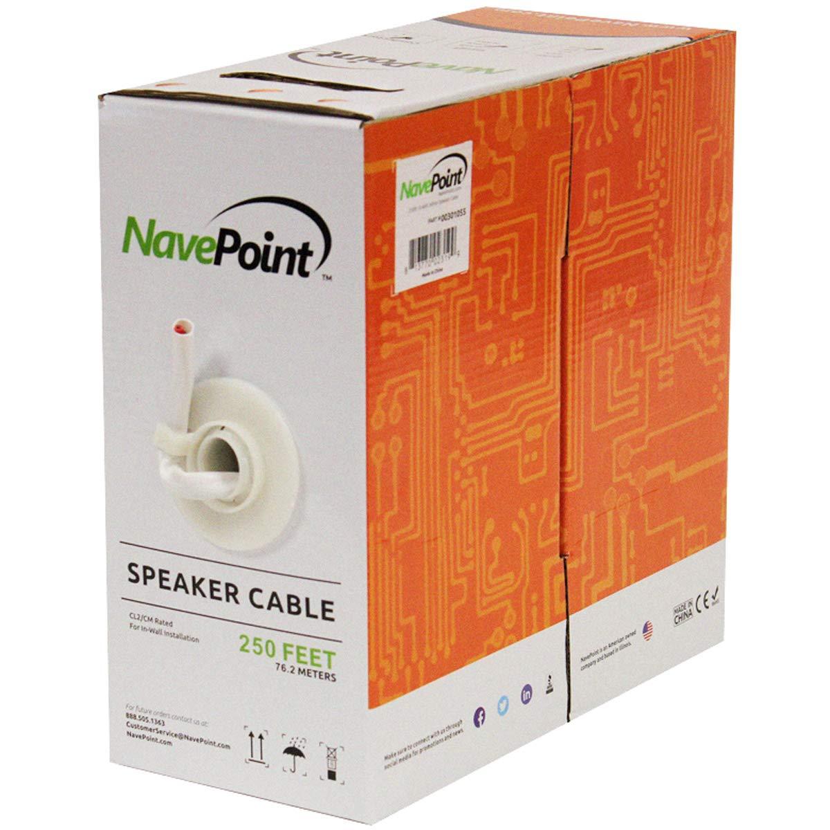 NavePoint NavePoint 250ft in Wall Audio Speaker Cable Wire CL2 12/2 AWG Gauge 2 Conductor Bulk White
