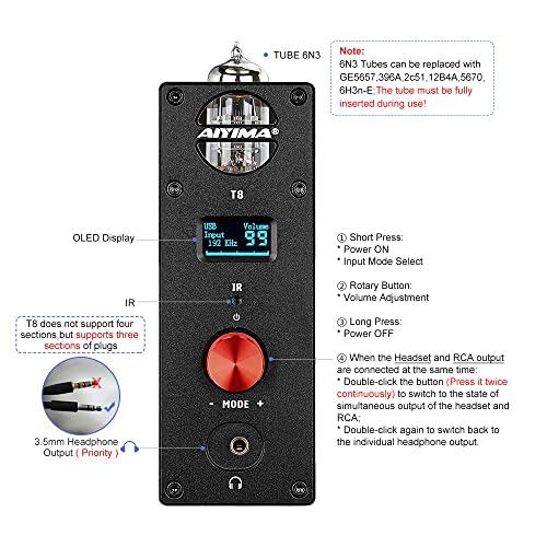 AIYIMA AIYIMA T8 6N3 Digital Tube Preamplifier Bluetooth 5.0 Hi-Fi Headphone Preamp Decoder Preamp PC-USB DAC APTX for Home Wireless Receiver Audio Stereo Amplifier + with Remote Control