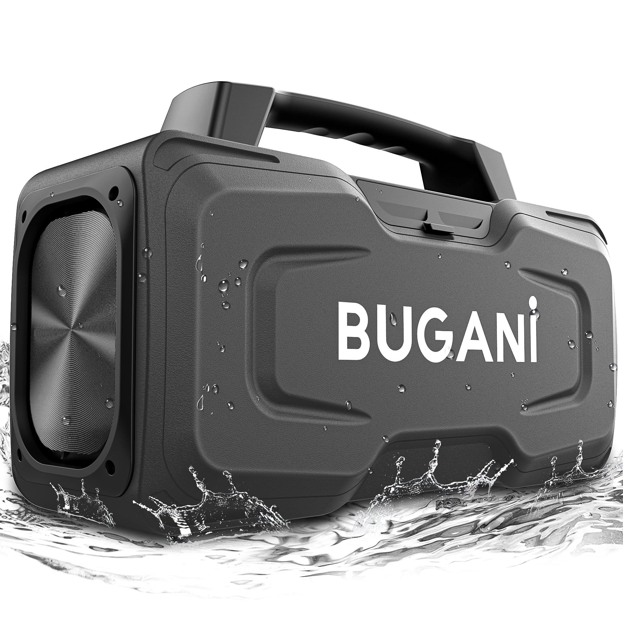 BUGANI BUGANI Bluetooth Speakers, 80W Powerful Portable Wireless Speaker IPX7 Waterproof Speaker, Outdoor Loud Speaker with Handle 24H Playtime, Support Microphone AUX USB Suitable for Party, Pool, Black