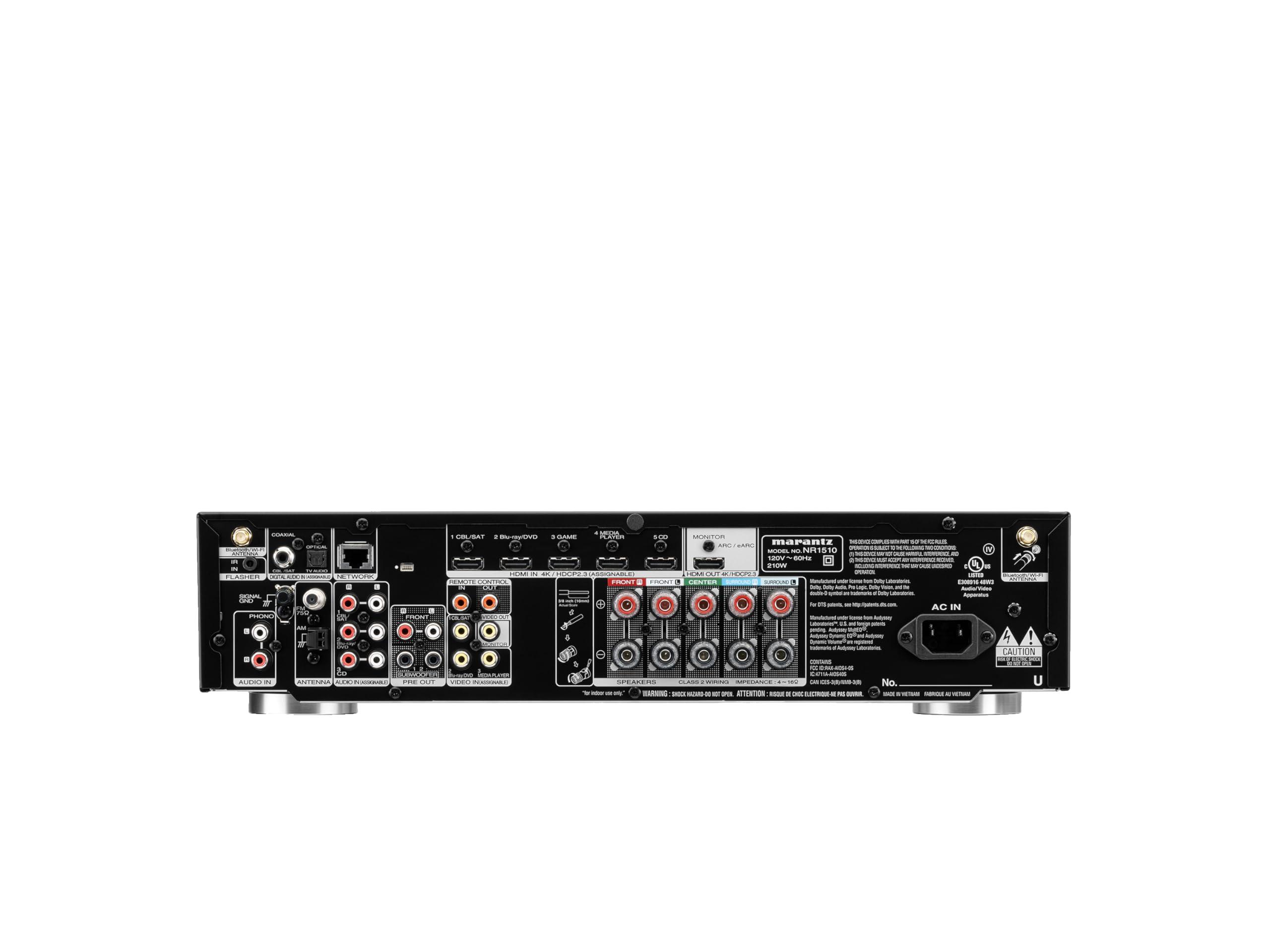 Marantz Marantz NR1510 UHD AV Receiver Slim 5.2 Channel Home Theater Amplifier, Dolby TrueHD and DTS-HD Master Audio | Alexa Compatible | Stream Music via Wi-Fi, Bluetooth and HEOS Black