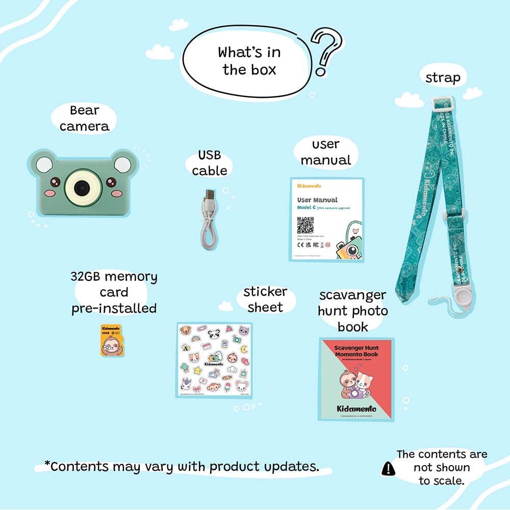 Kidamento Kidamento Kids Digital Camera & Video Camcorder, Soft BPA-Free Silicone Casing, 32GB Memory Card - Model C - Mikayo The Bear