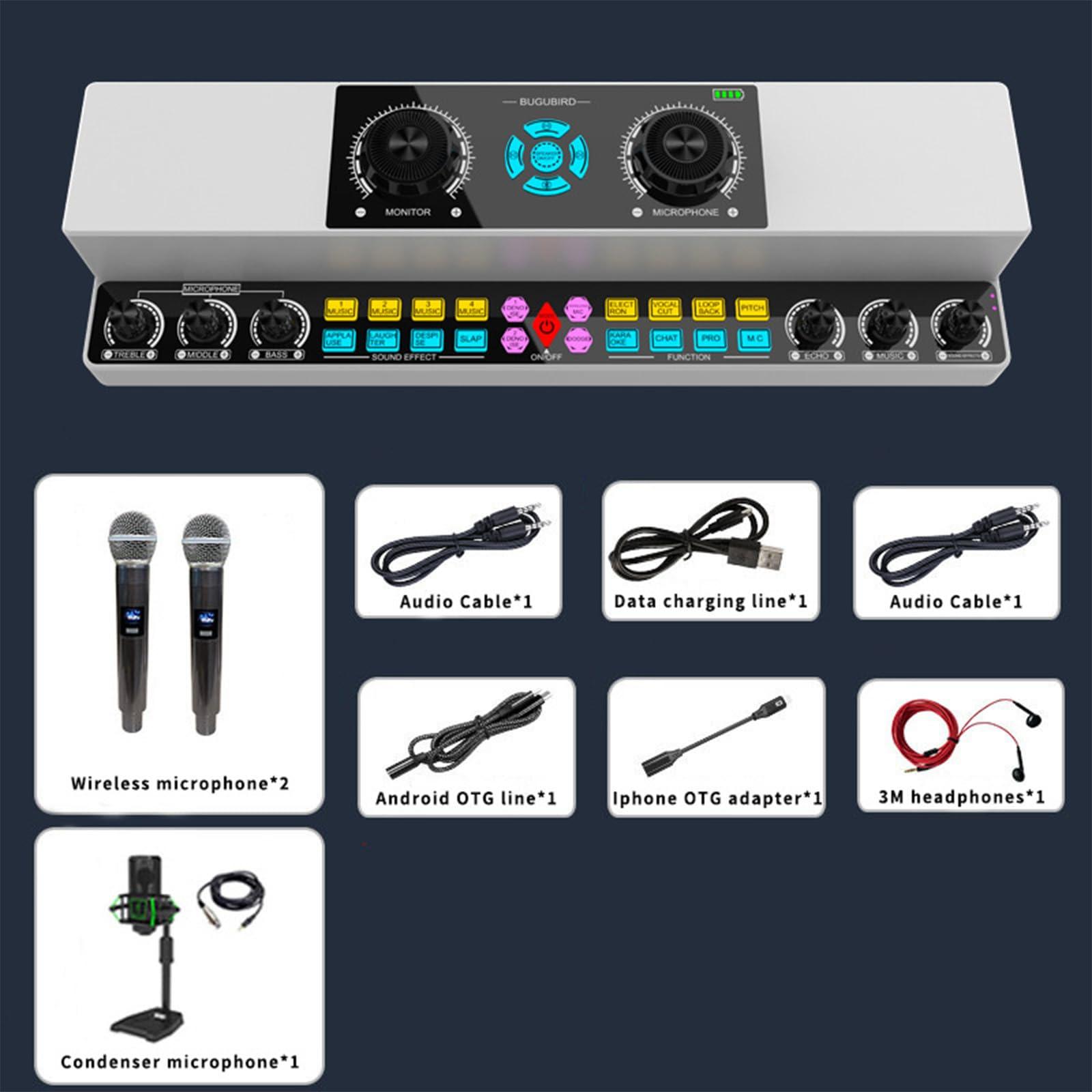 Generic Generic Buguniao Y6 Live Singing Sound Card Sound Machine Indoor Outdoor Karaoke Wireless Bluetooth Speaker Sound Card Connects to Computer Cell Phone for Live Streaming, white