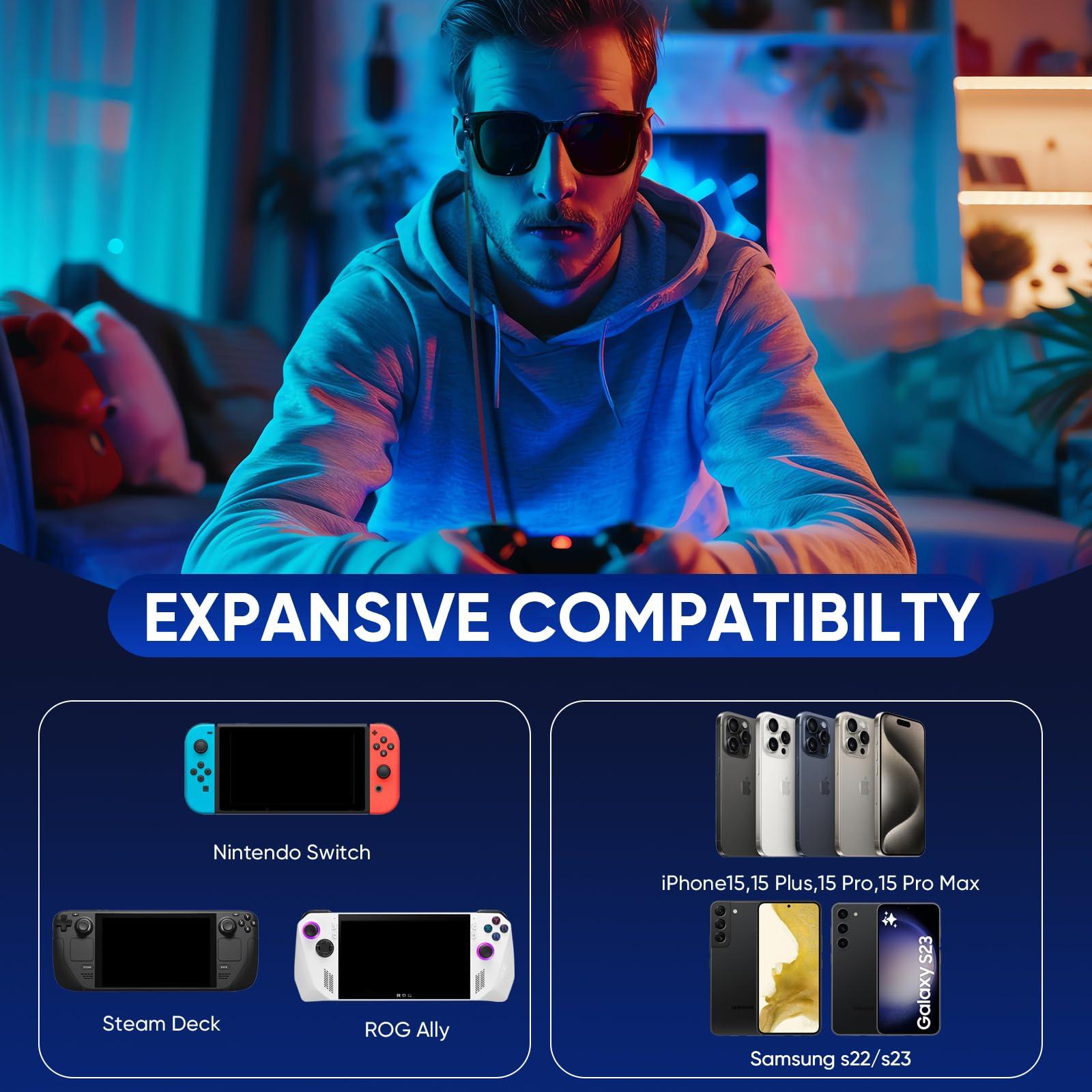 Oassuose USB C to AR Glasses with Charging Adapter,Simultaneously Charge and Play ,Support Up to 100W Fast Charging+8K 60Hz+4K/120/144Hz Compatible Steam Deck, Switch, iPhone15/16 Viture/Rokid/Xreal AR Glasses