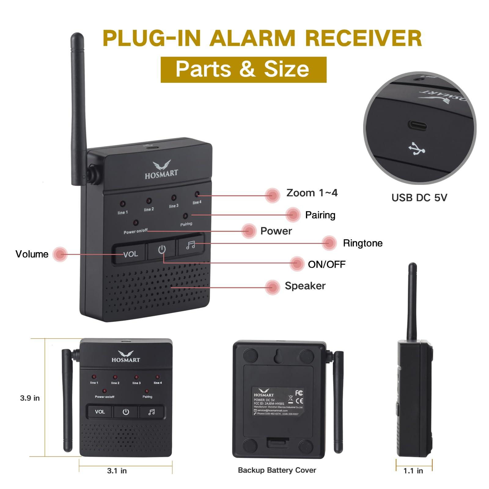 H HOSMART 1/2 Mile Hosmart Driveway Alarm Wireless Sensor System & Driveway Sensor Alert System Weatherproof Security Outdoor Motion Sensor & Detector(1 Receiver & 4 Sensors)