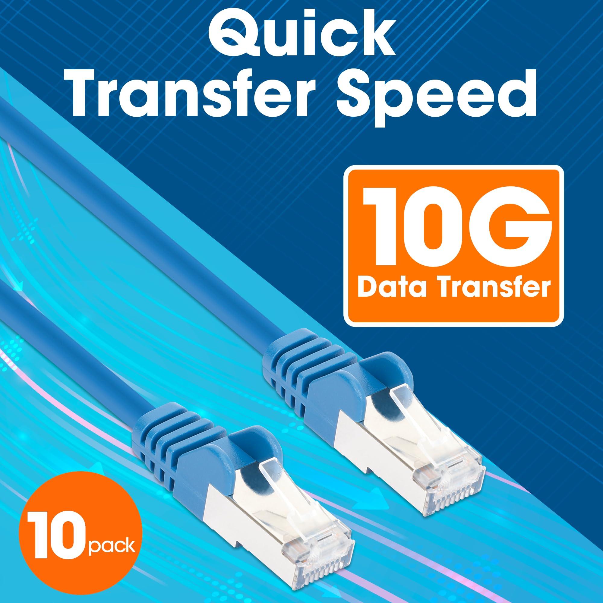 Intellinet Intellinet Slim Cat8 Ethernet Network Patch Cable 10-Pack - 40Gbps & 2000MHz, Snagless Boot, 30AWG Pure Bare Copper Wire, Gold-Plated Contacts, Lifetime Mfg Warranty 0.5ft, 10 Pack, Blue