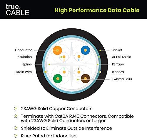 TRUE CABLE trueCABLE Cat6A Shielded Riser (CMR), 1000ft, Orange, 23AWG Solid Bare Copper, 750MHz, PoE++ (4PPoE), ETL Listed, Overall Aluminum Foil Shield (F/UTP), Bulk Ethernet Cable
