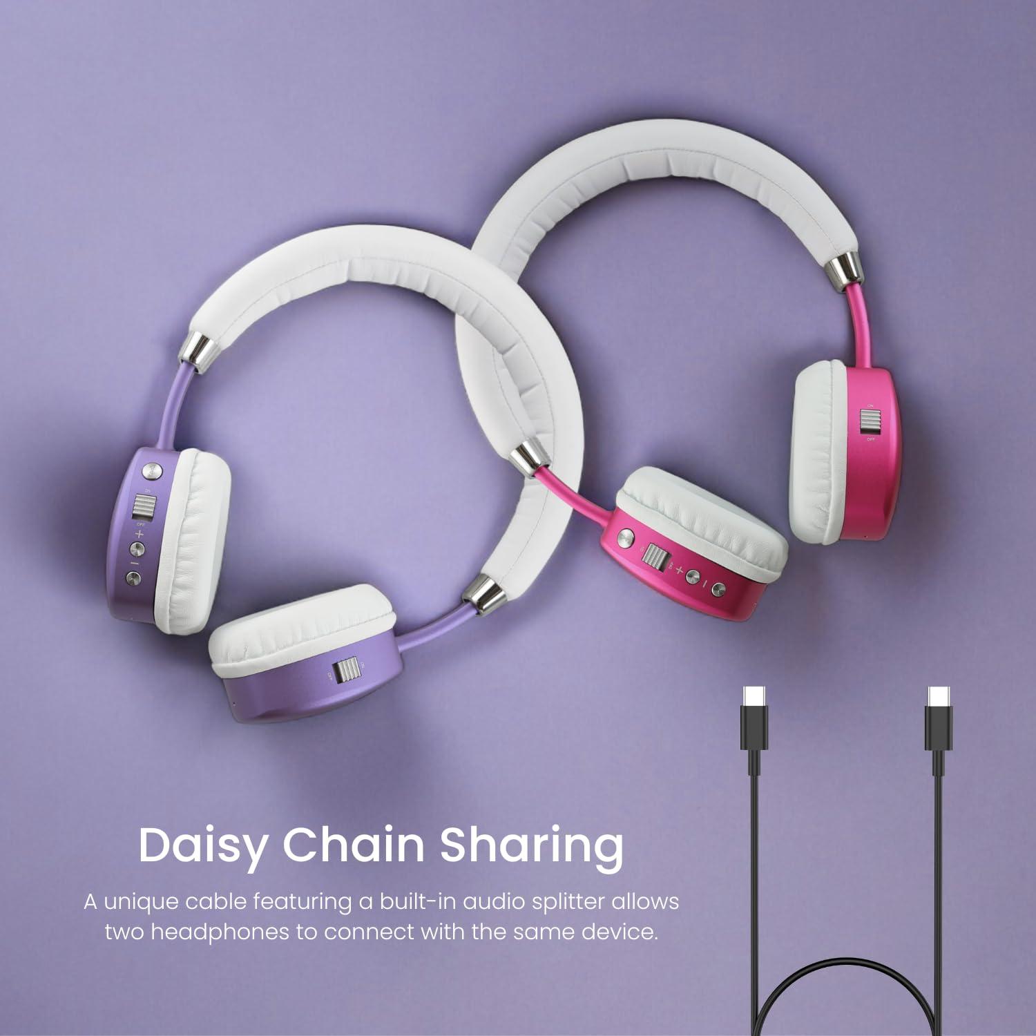 Puro Sound Labs Puro Sound Labs PuroQuiet Plus Volume Limited On-Ear Active Noise Cancelling Bluetooth HeadphonesLightweight Headphones for Kids with Built-in MicrophoneSafer Sound Studio-Grade Quality (Purple)