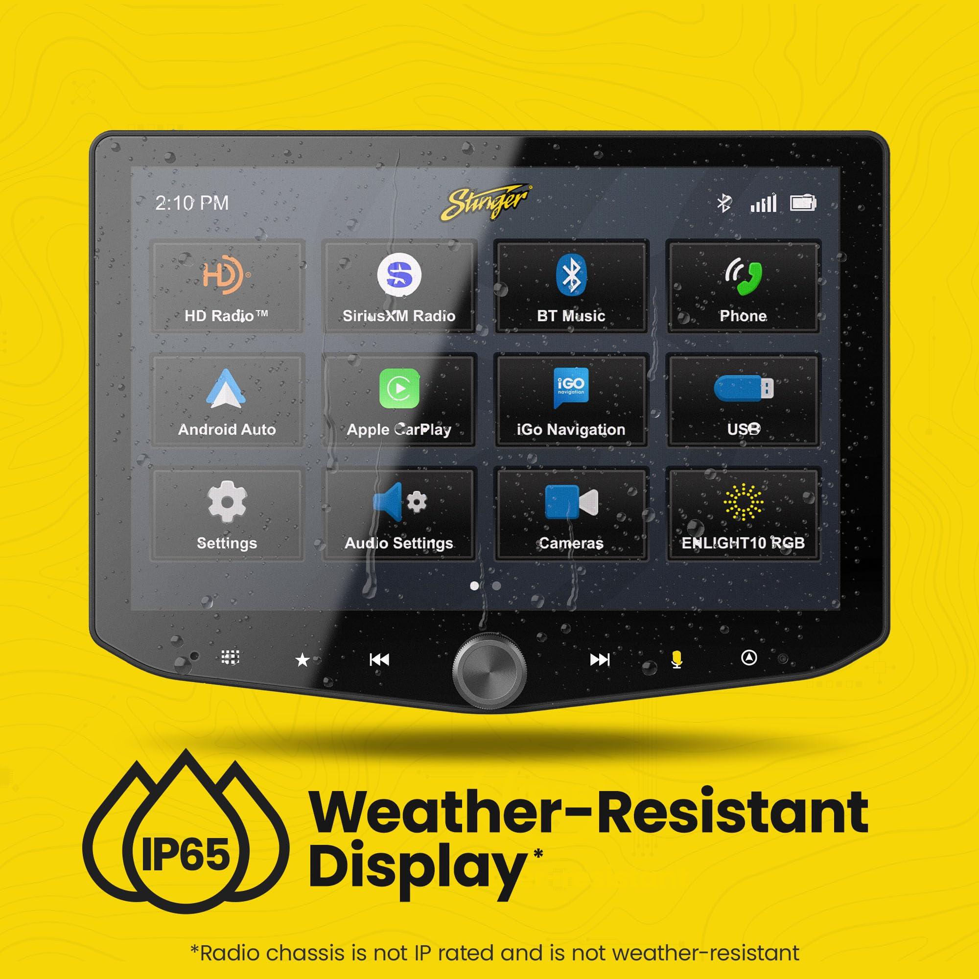 STINGER Stinger HORIZON10 10.1" Universal Car Stereo 1280x800 HD Car Radio, Certified Wireless Apple CarPlay/Android Auto, Bluetooth, IP65 Weather-Resistant Touchscreen, HDMI, 4 Camera/3 USB Inputs