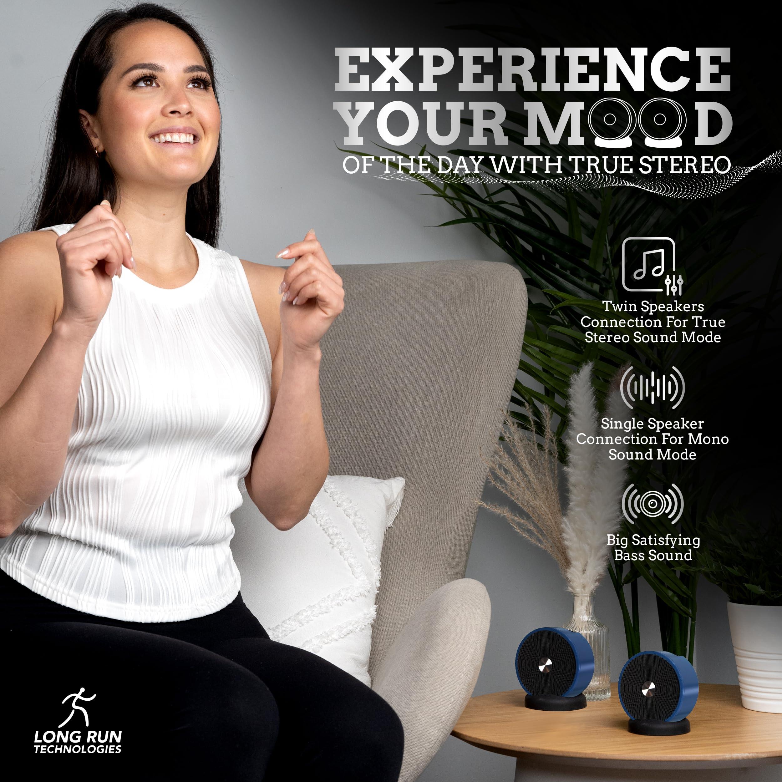 Long Run Technologies Paired Bluetooth Speakers - Bluetooth Surround Sound Speakers - Stereo Pairing Bluetooth Speaker - Fathers Day Gift For Dads - Linkable Bluetooth Speakers - Bluetooth Stereo Speakers For Home TV Car