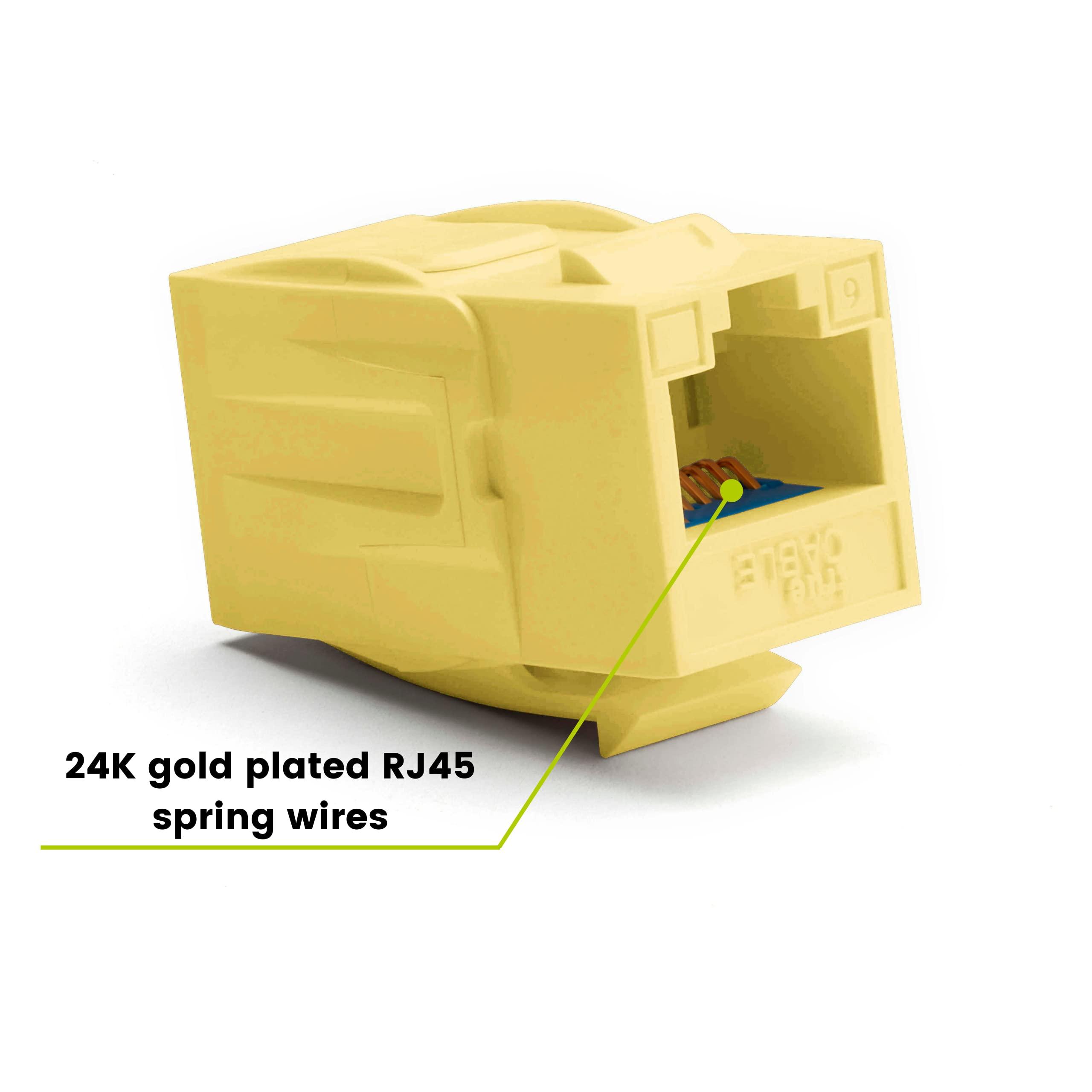 TRUE CABLE trueCABLE Cat6 Keystone Jack Coupler, Unshielded (UTP), PoE++ (4PPoE), UL Listed, ETL Verified, ANSI/TIA 568-2.D Cat 6 Performance Compliant, Female to Female RJ45 Couplers, Yellow, 6 Pack